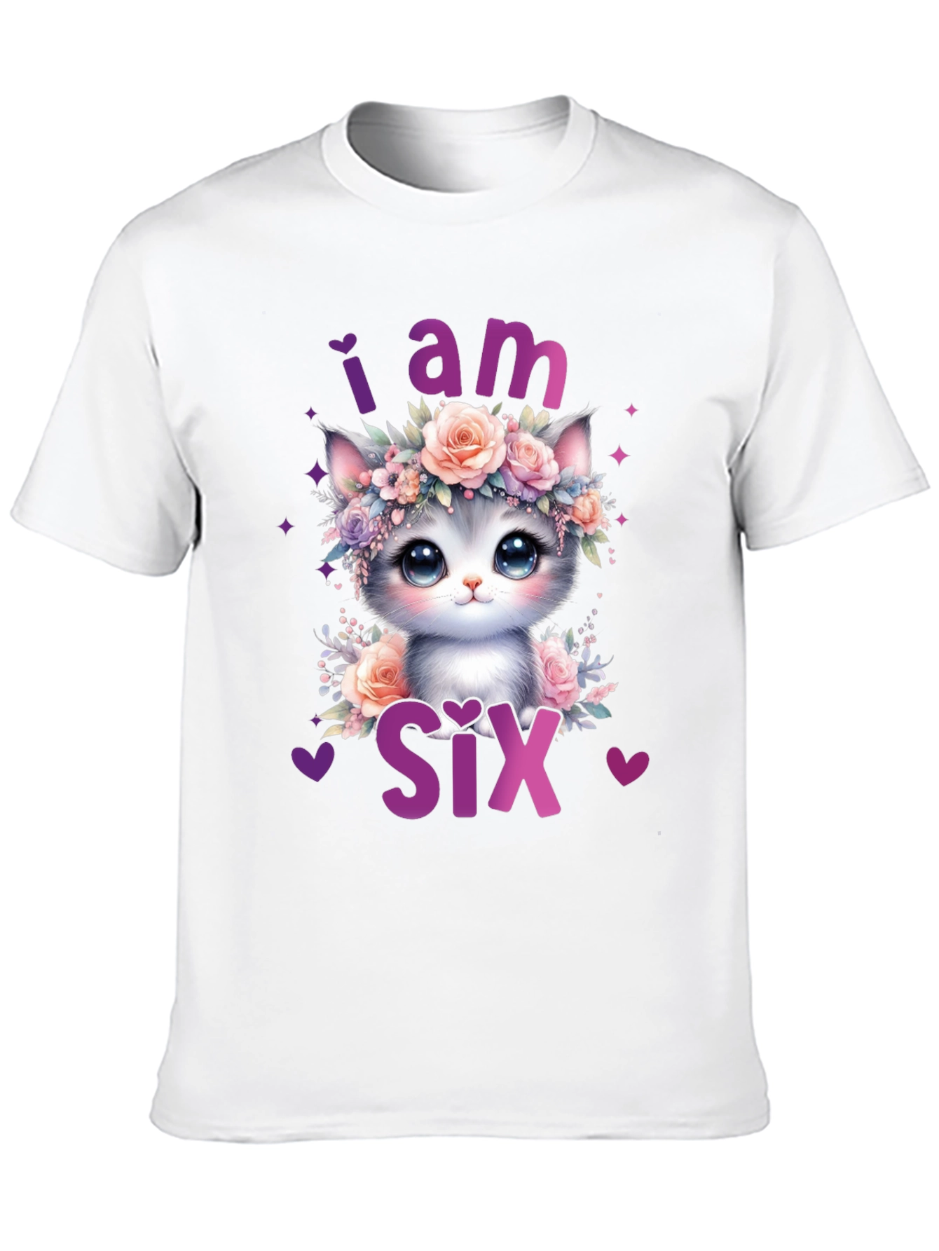 Black Cute Cat "I am Six" Birthday T-Shirt view 10