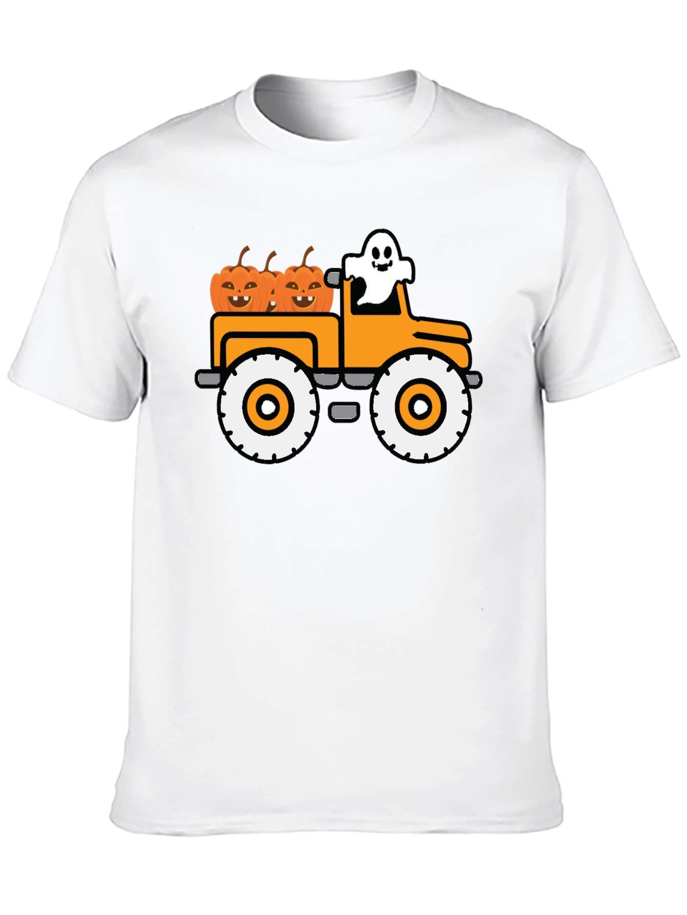 Black Halloween Ghost Pumpkin Truck T-Shirt view 10
