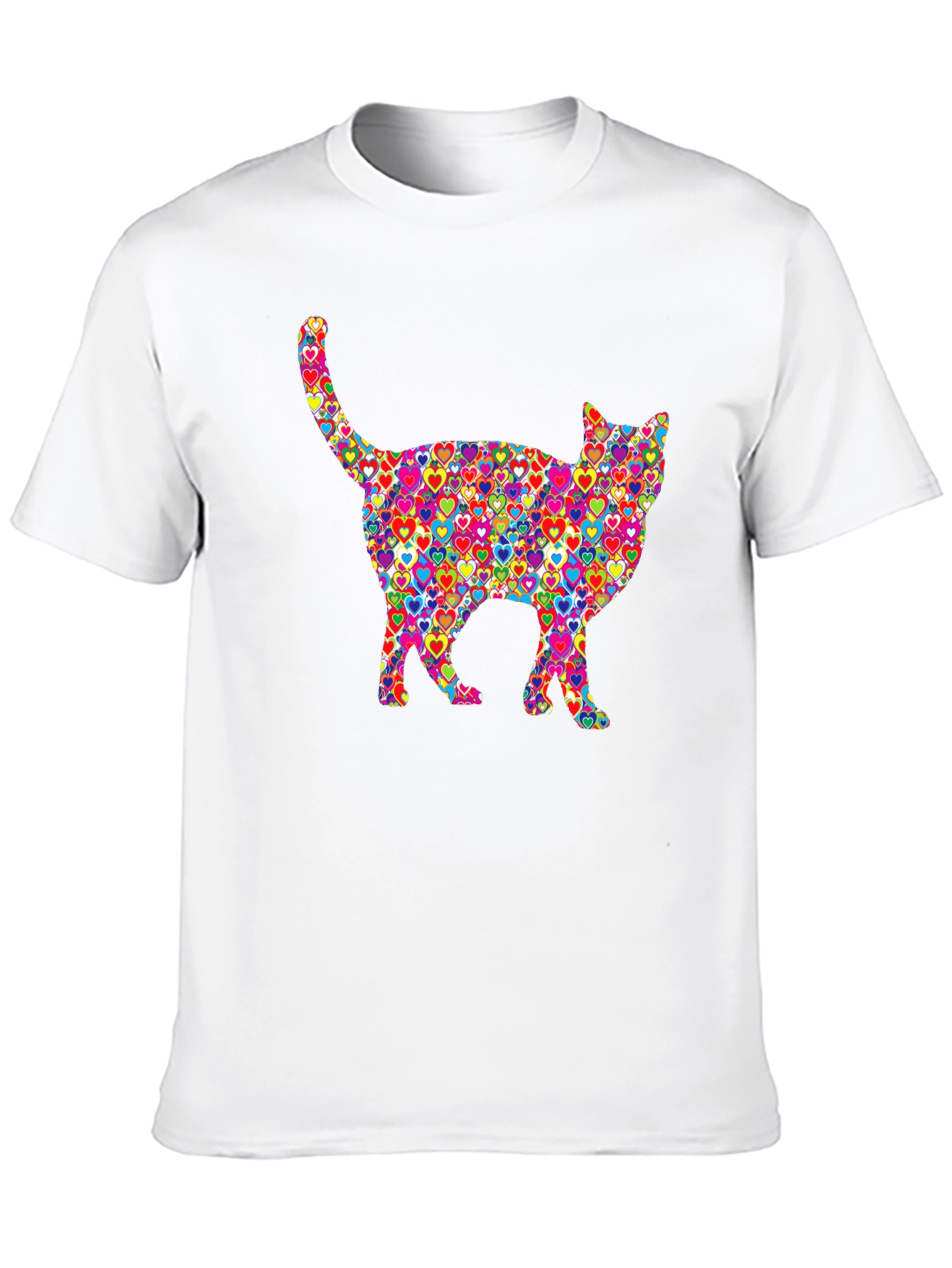 Black Colorful Heart Cat Graphic T-Shirt view 10