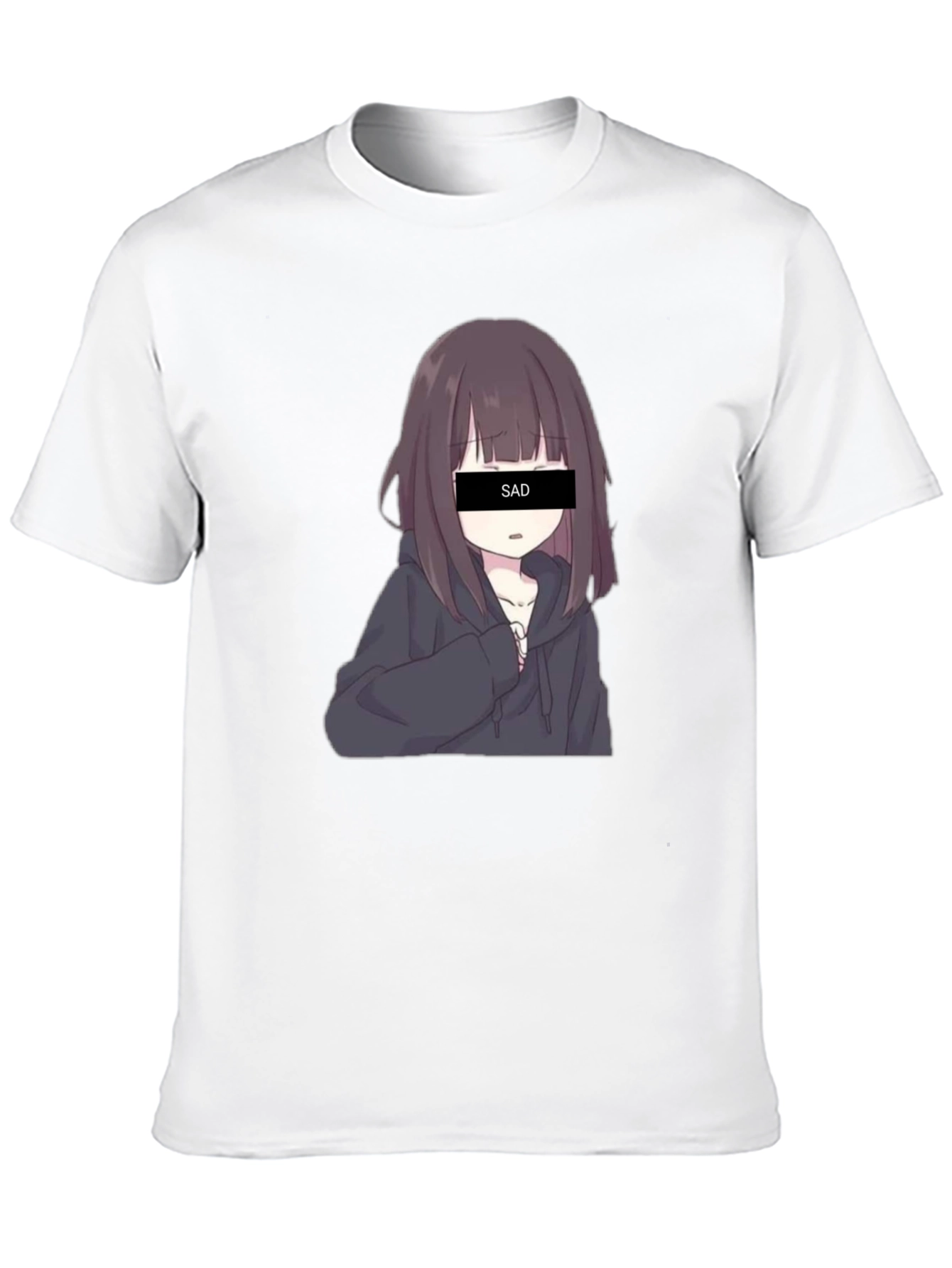 Black Anime Sad Girl Graphic Print Black T-Shirt view 10
