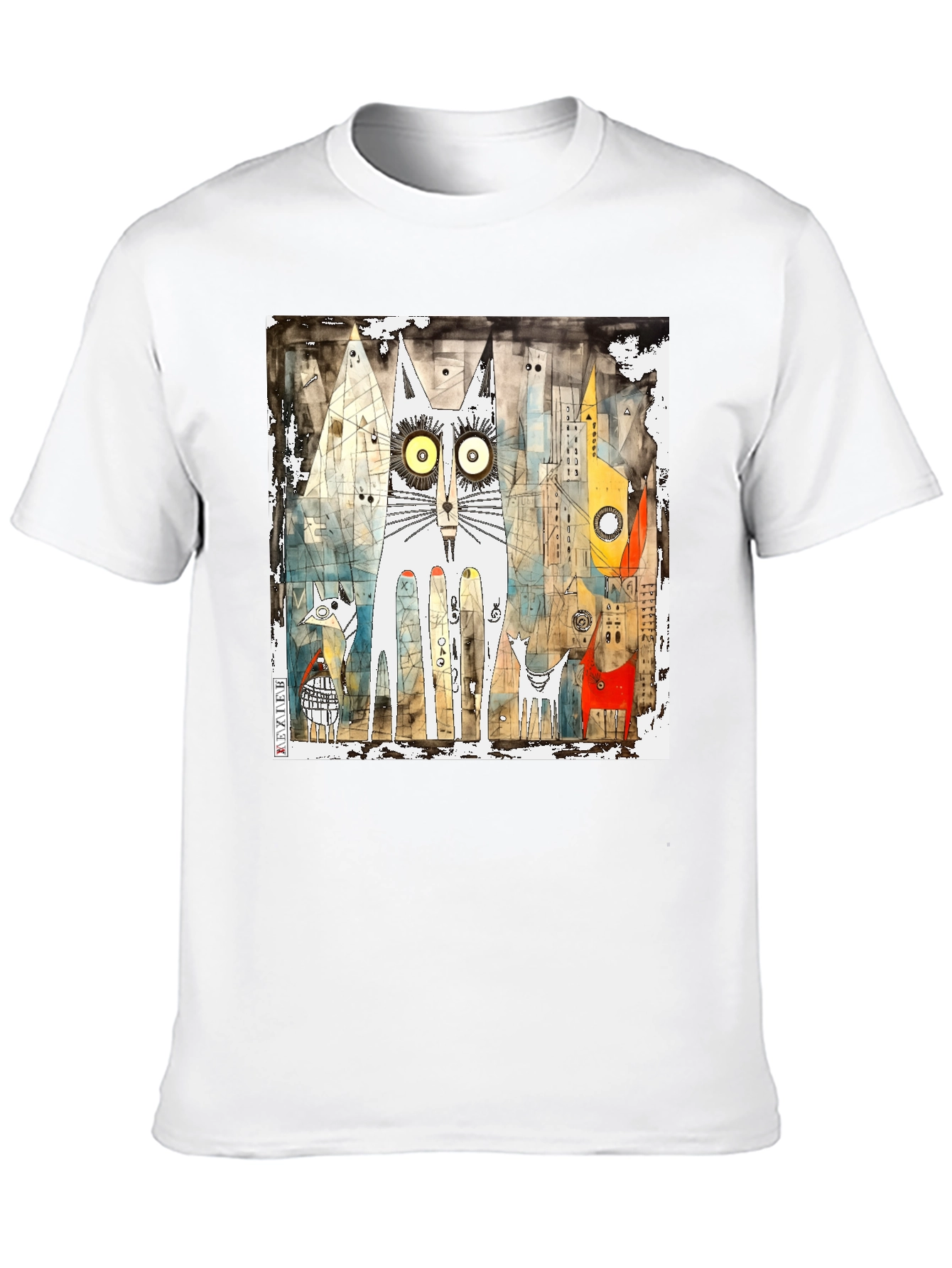 Black Urban Cat Art Graphic T-Shirt view 10