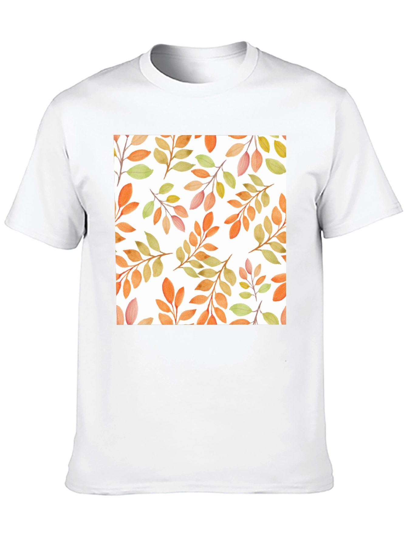 Black Autumn Leaves Pattern Black T-Shirt view 10