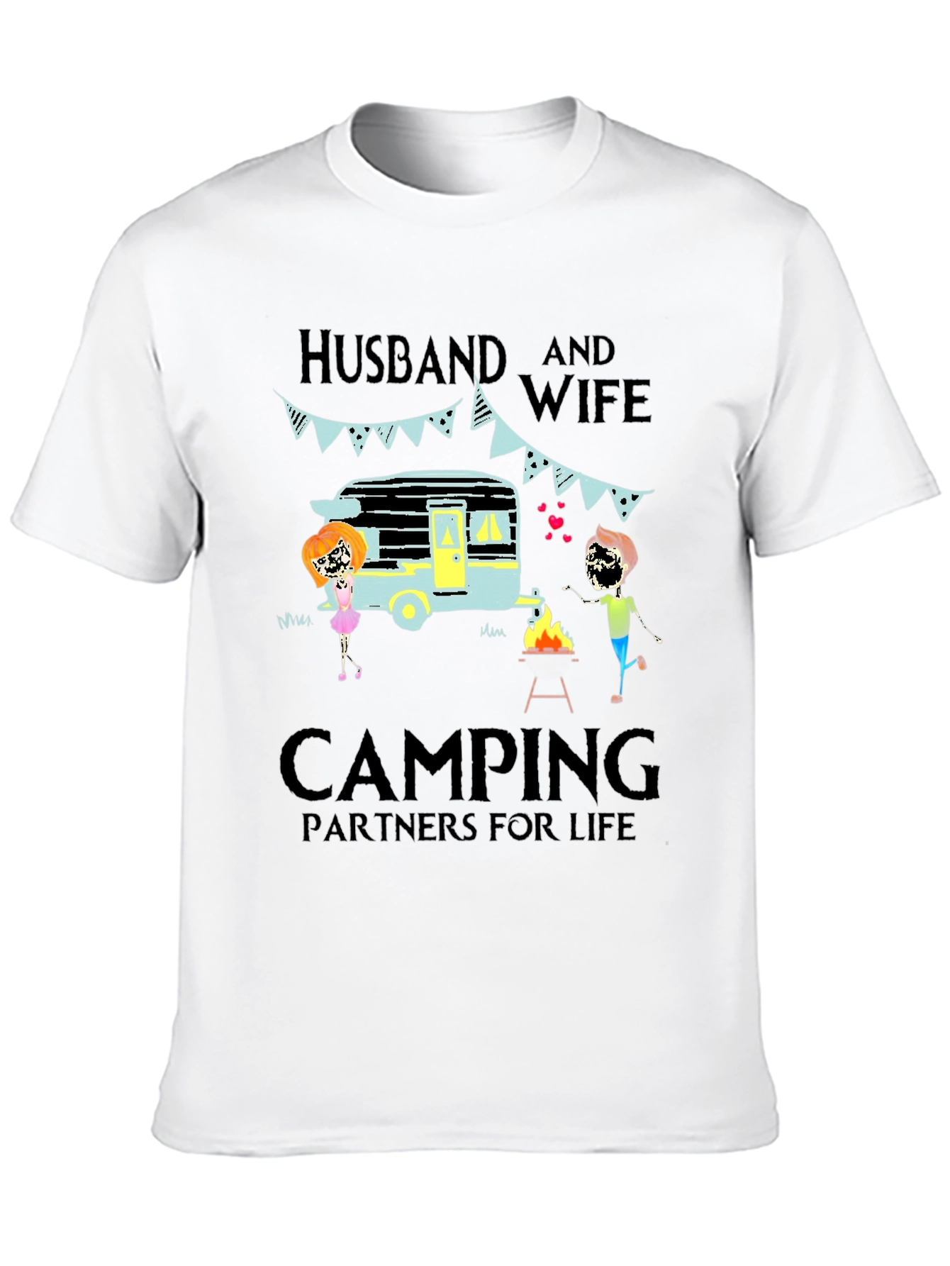 Black Husband & Wife Camping Partners Tee view 10