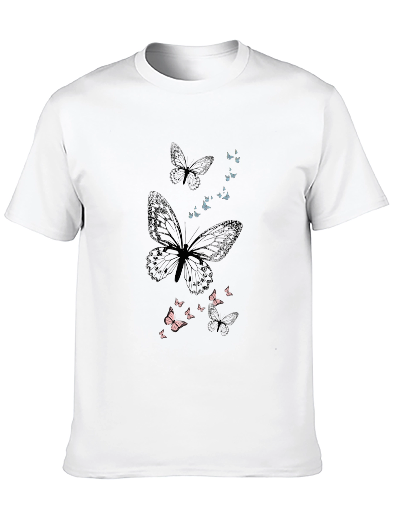 Black Butterfly Print Men's Black T-Shirt view 10