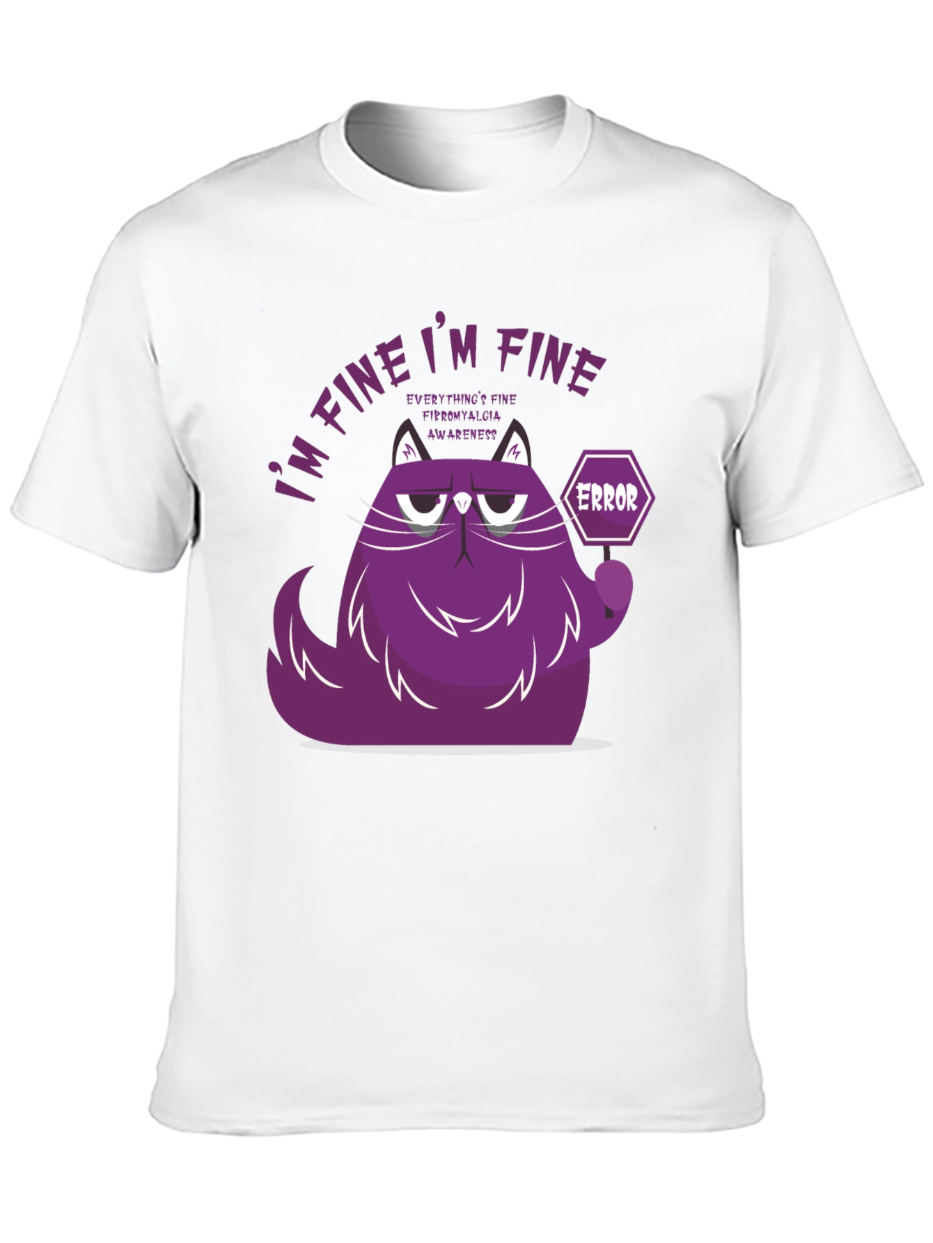 Black I'm Fine Cat T-Shirt - Fibromyalgia Awareness view 10