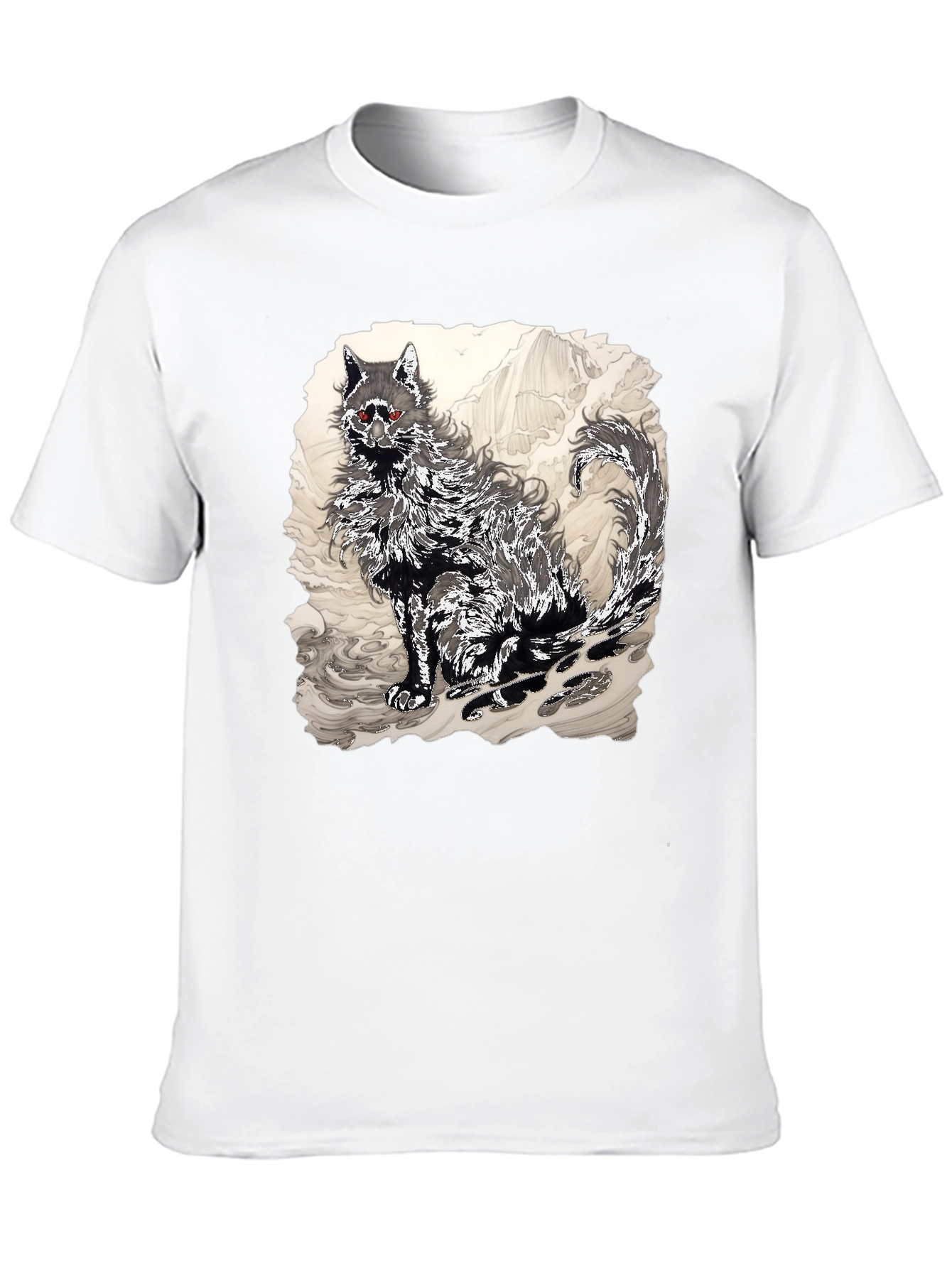 Black Black T-Shirt with Wolf Graphic view 10