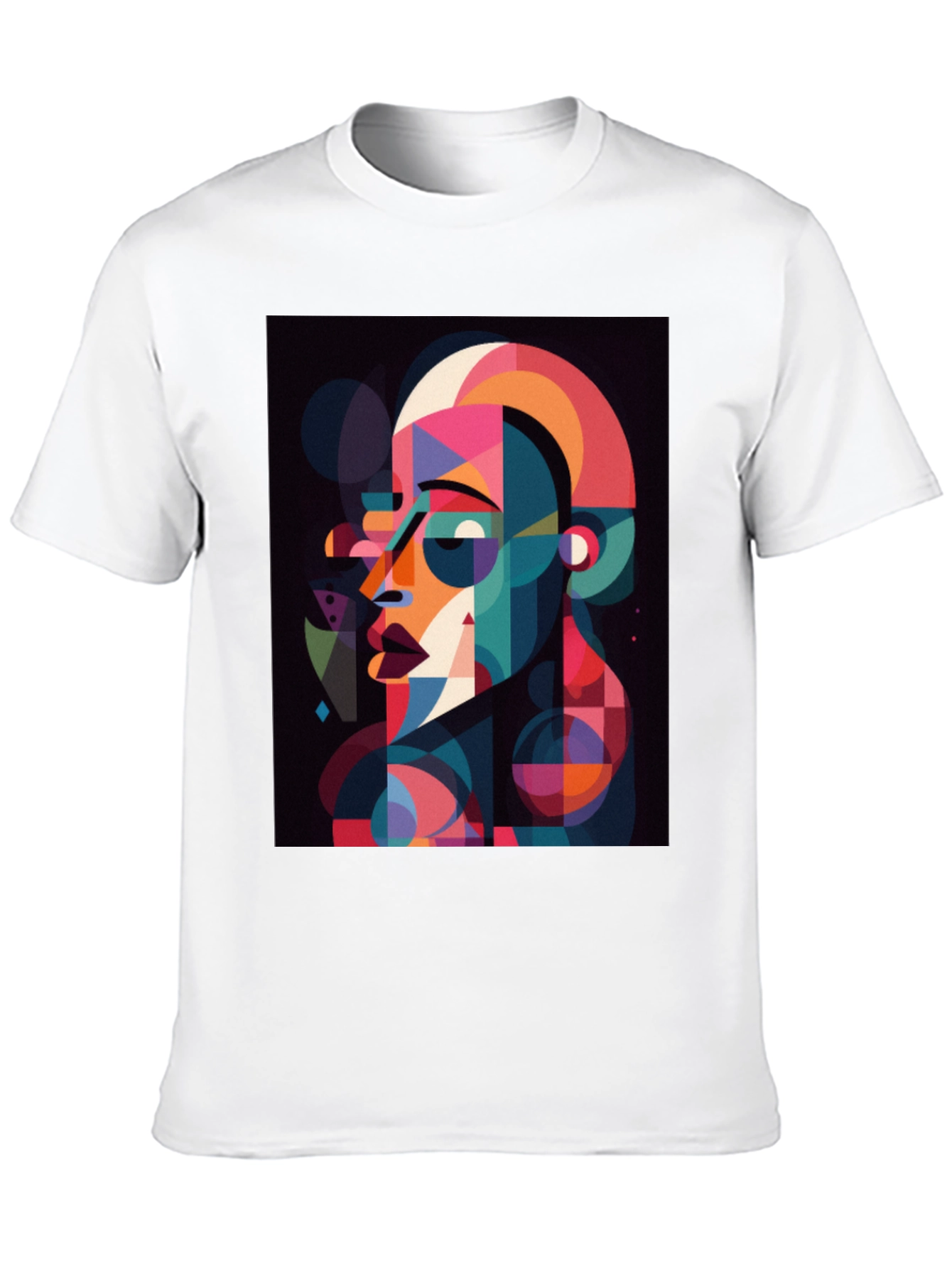 Black Abstract Geometric Face Graphic Black T-Shirt view 10
