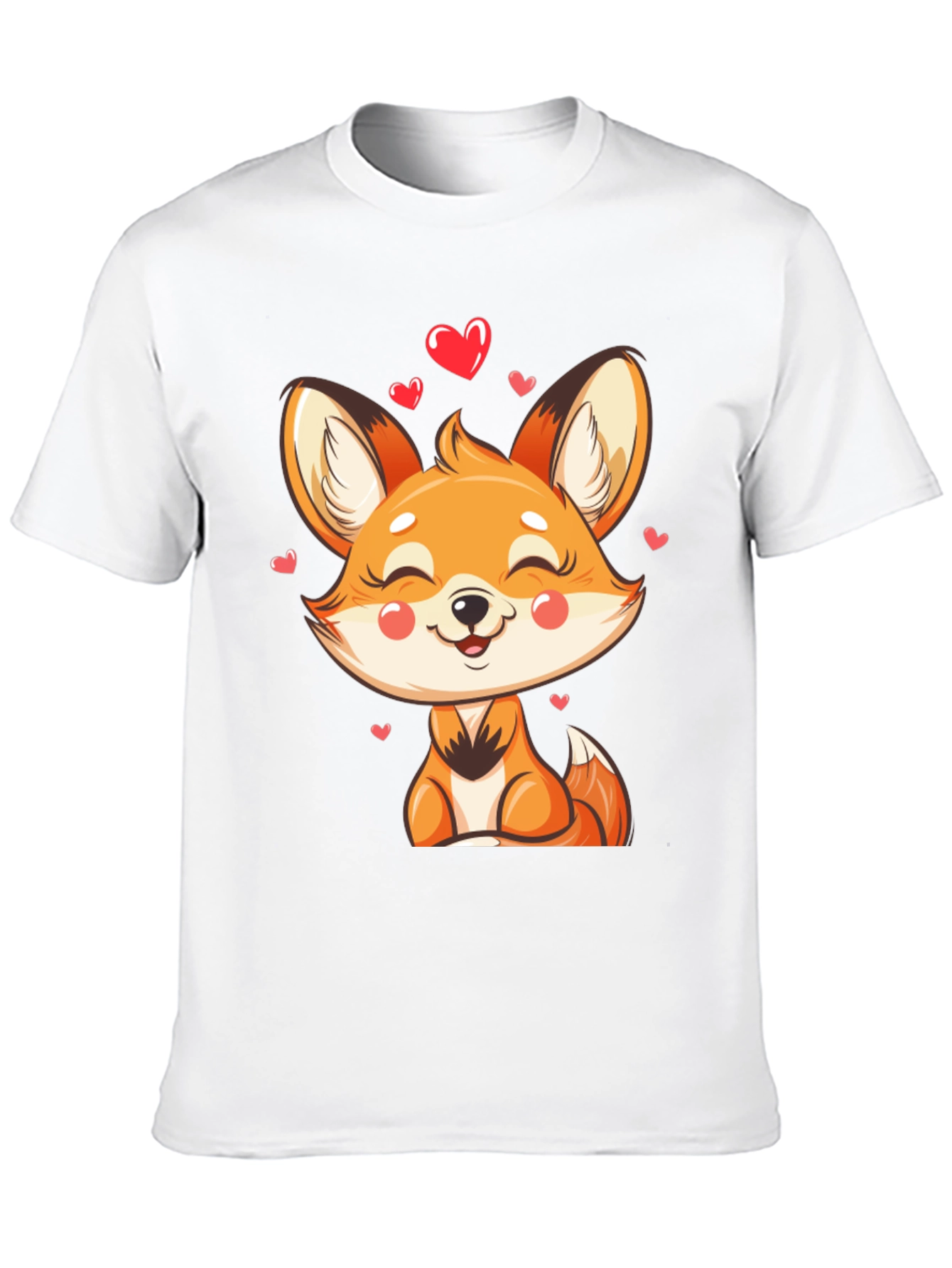 Black Cute Fox Heart Graphic Black T-Shirt view 10