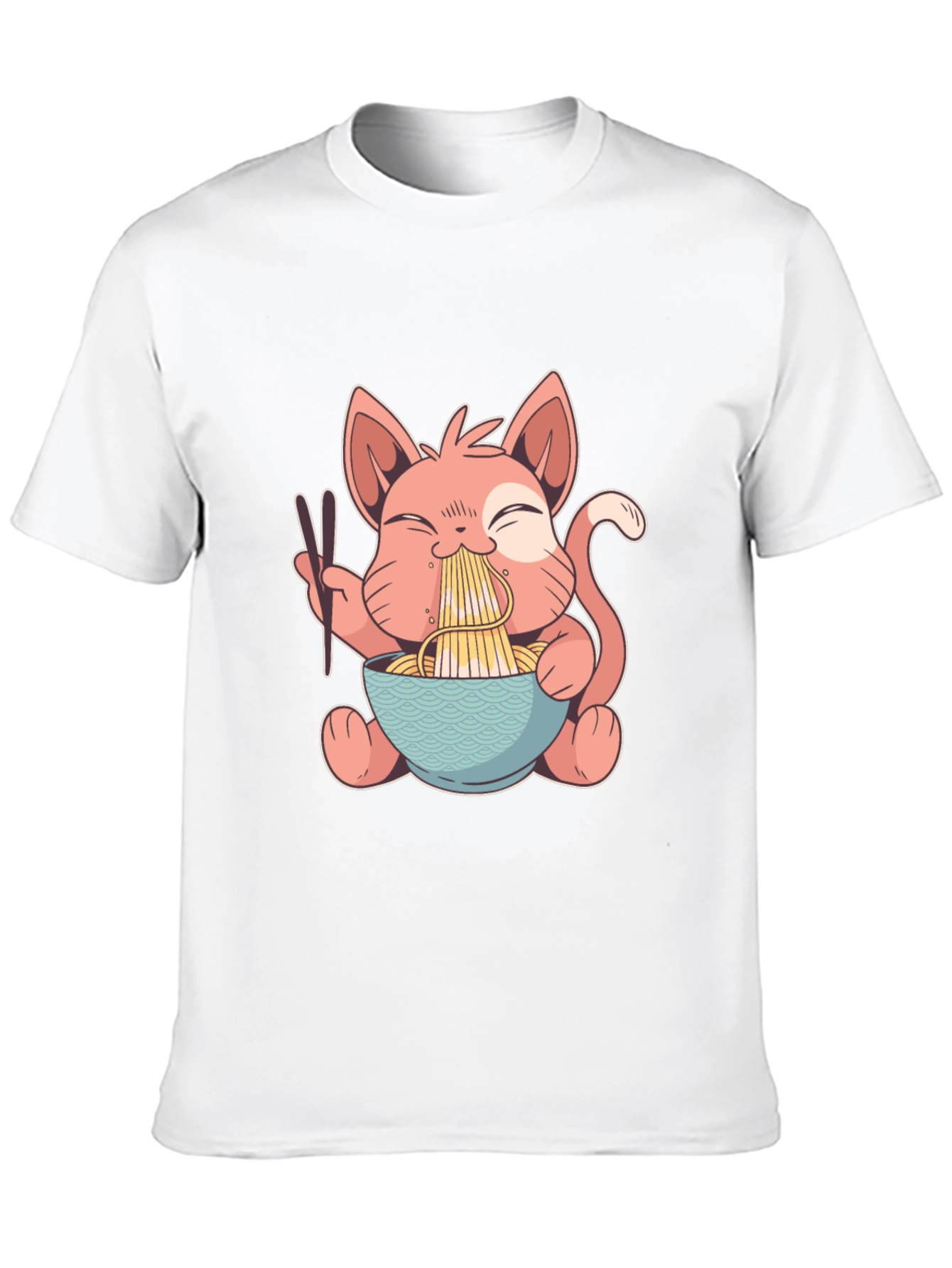 Black Cute Cat Ramen T-Shirt - Black Cotton Tee view 10