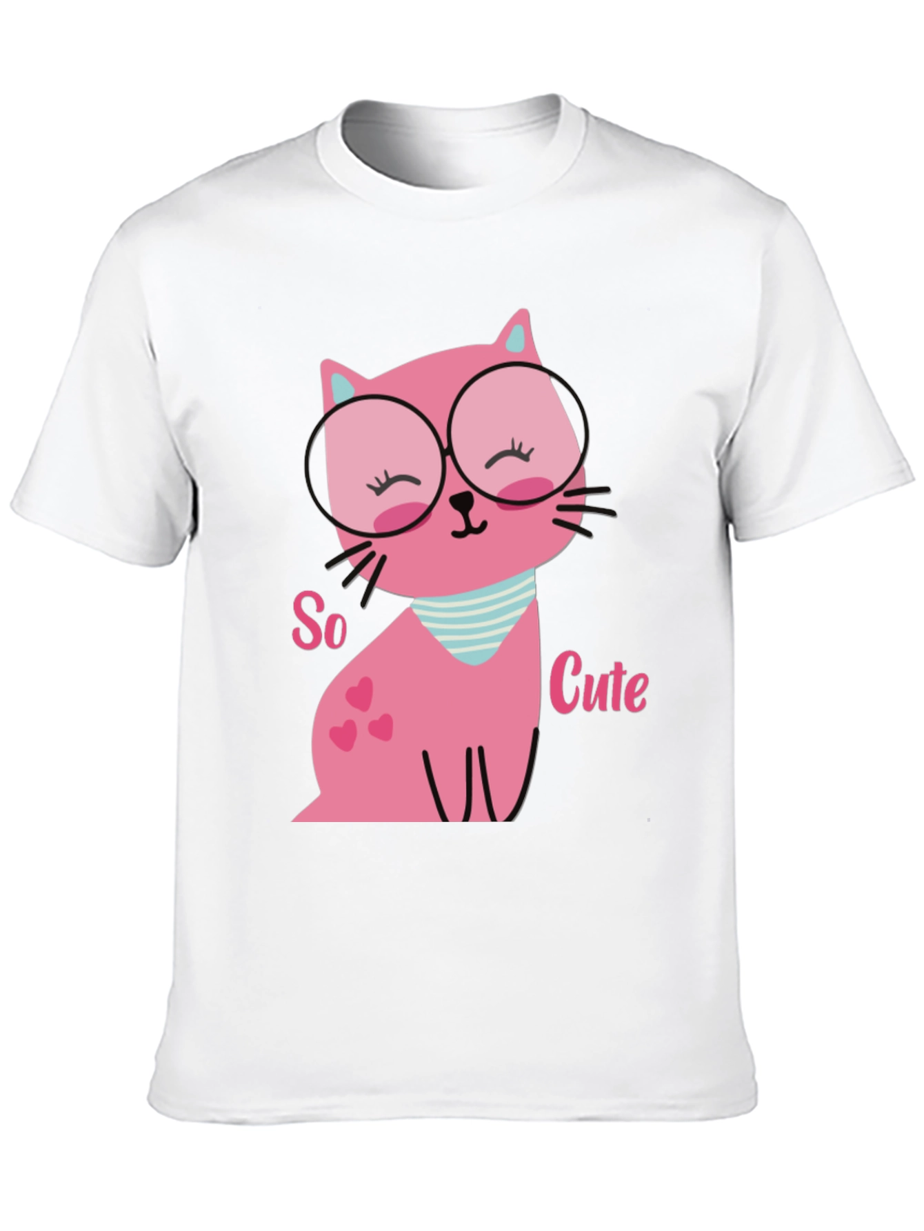 Black Cute Pink Cat T-Shirt view 10