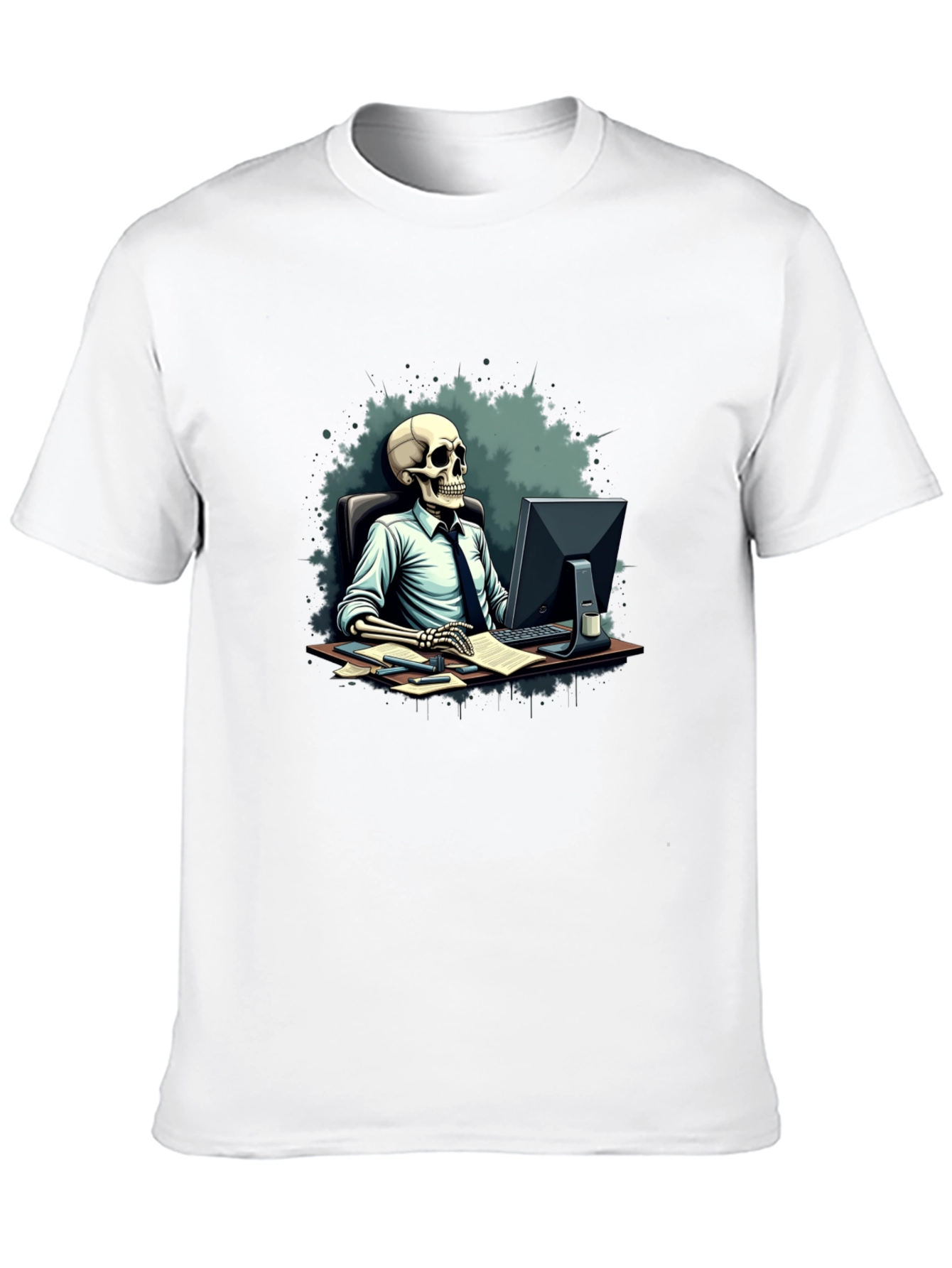 Black Skeleton Office Worker Black T-Shirt view 10