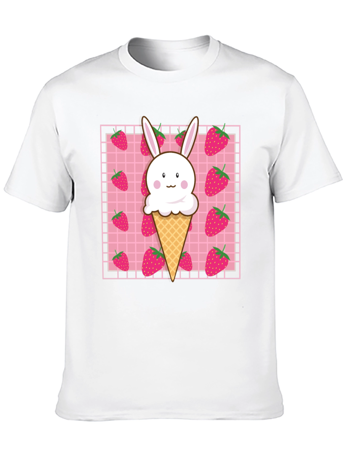 Black Kawaii Strawberry Bunny Ice Cream T-Shirt view 10