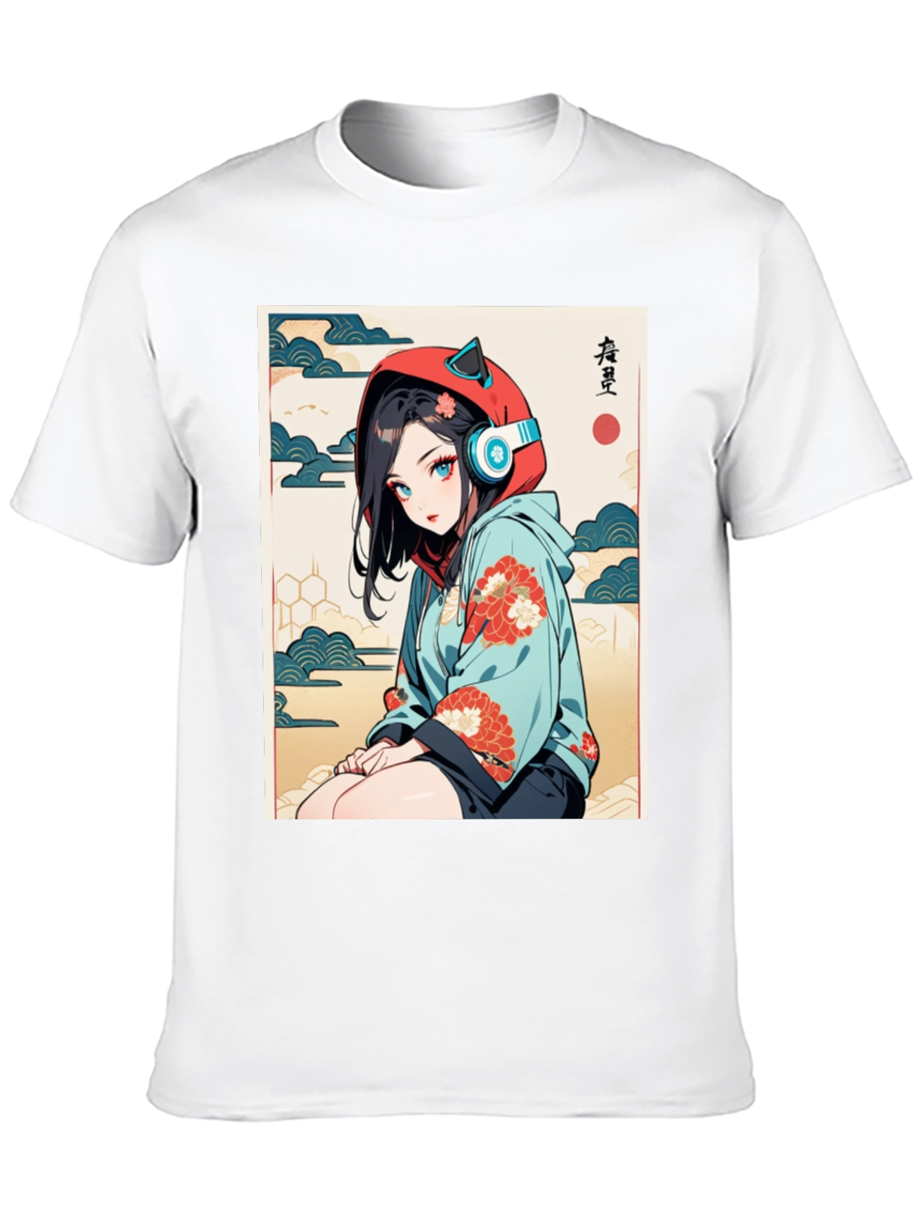 Black Anime Girl Ukiyo-e Style Graphic Tee view 10