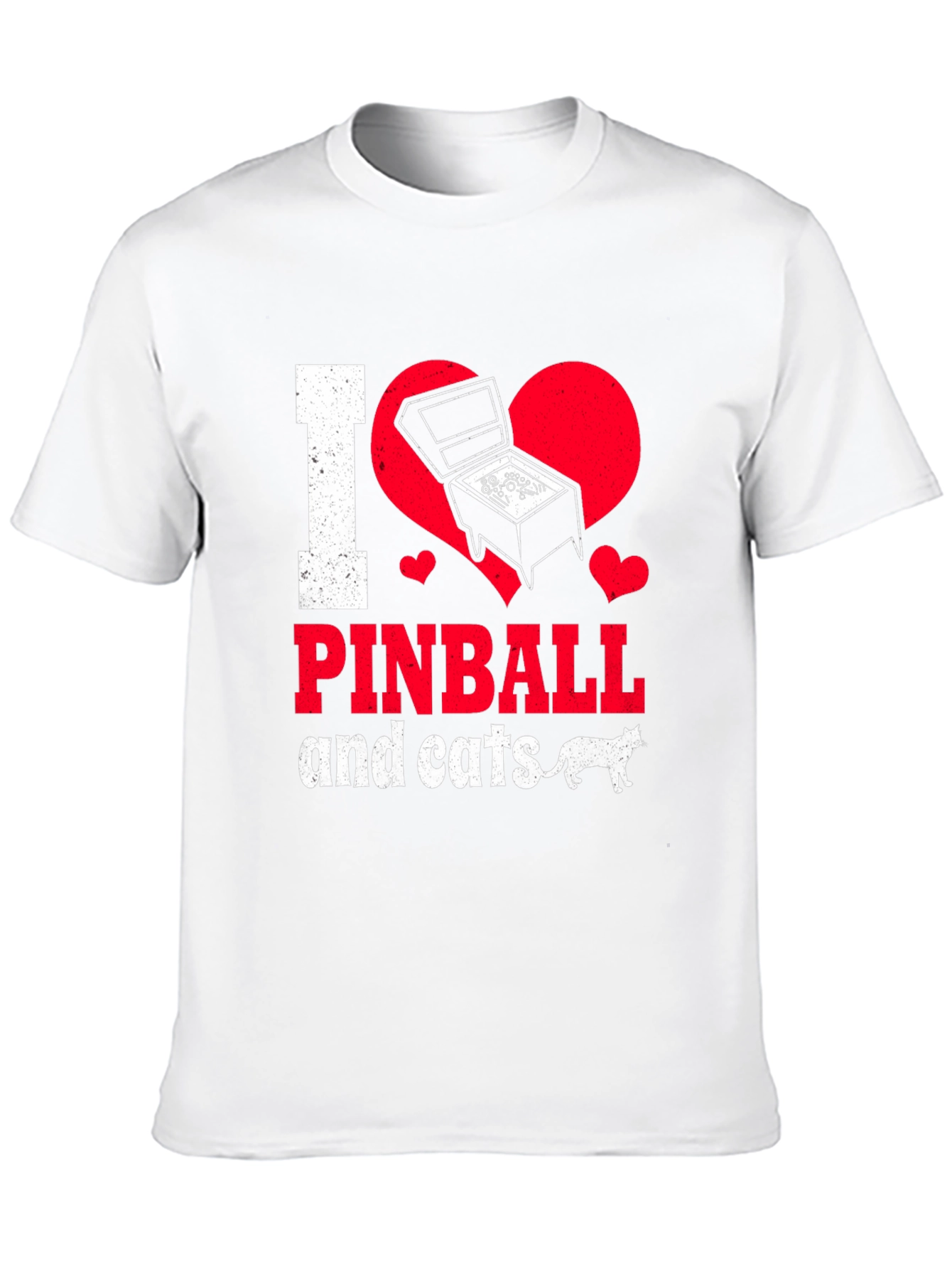 Black I Love Pinball and Cats Graphic T-Shirt view 10