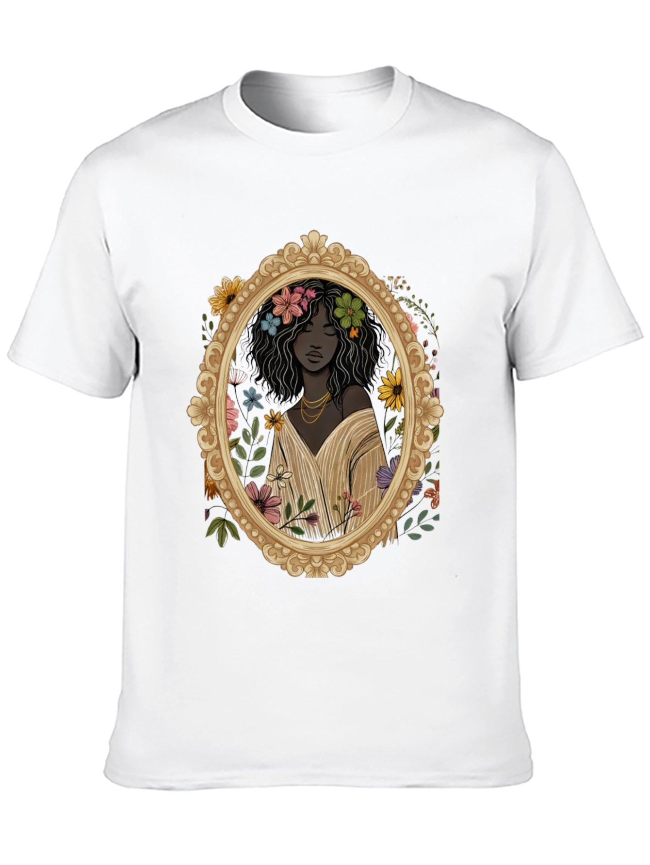 Black Floral Portrait Graphic Tee - Black Unisex T-Shirt view 10
