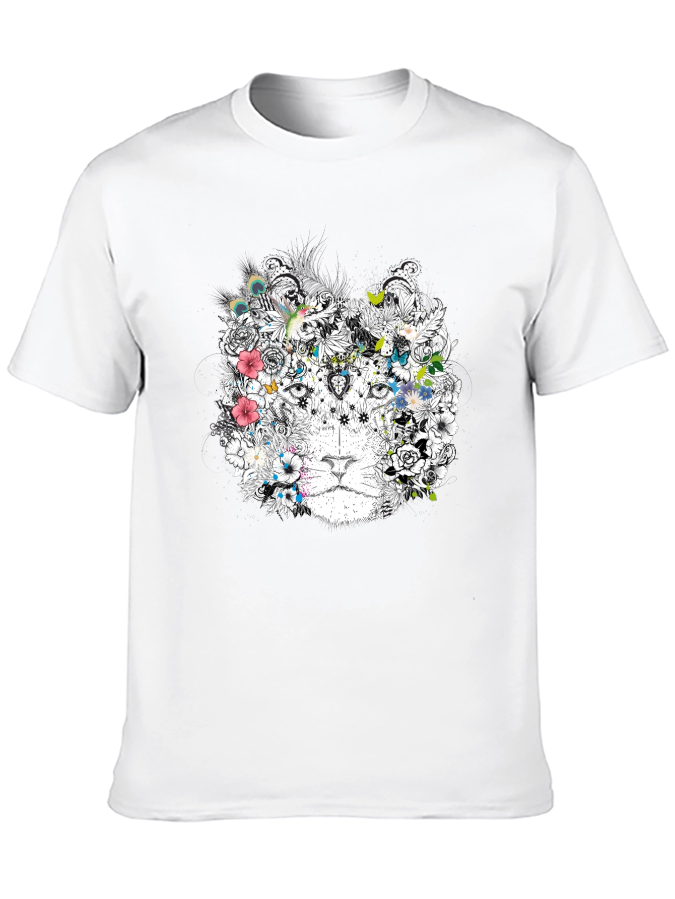 Black Floral Lion Graphic Black T-Shirt view 10