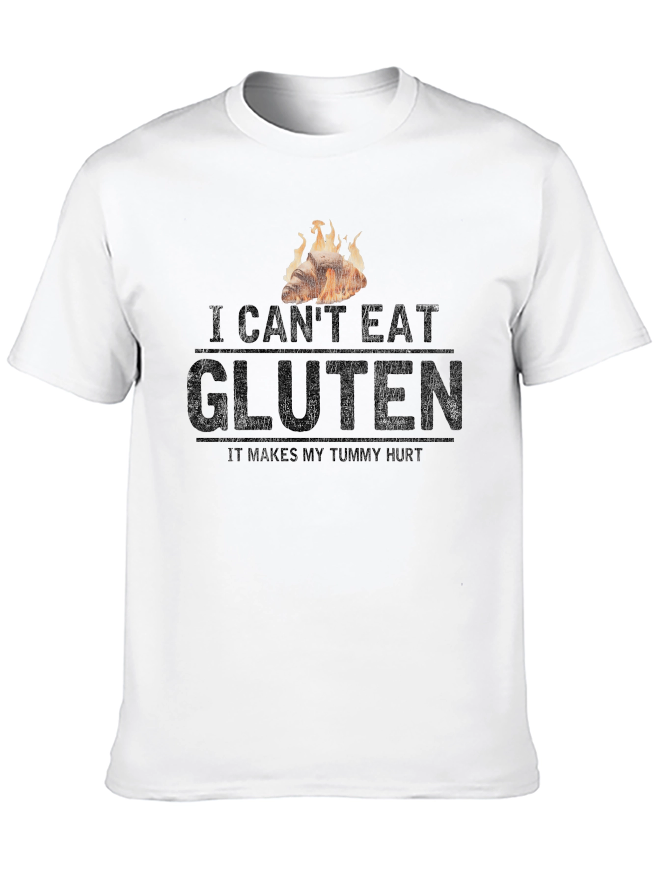 Black I Can't Eat Gluten Graphic Tee - Tummy Hurt Funny T-Shirt view 10