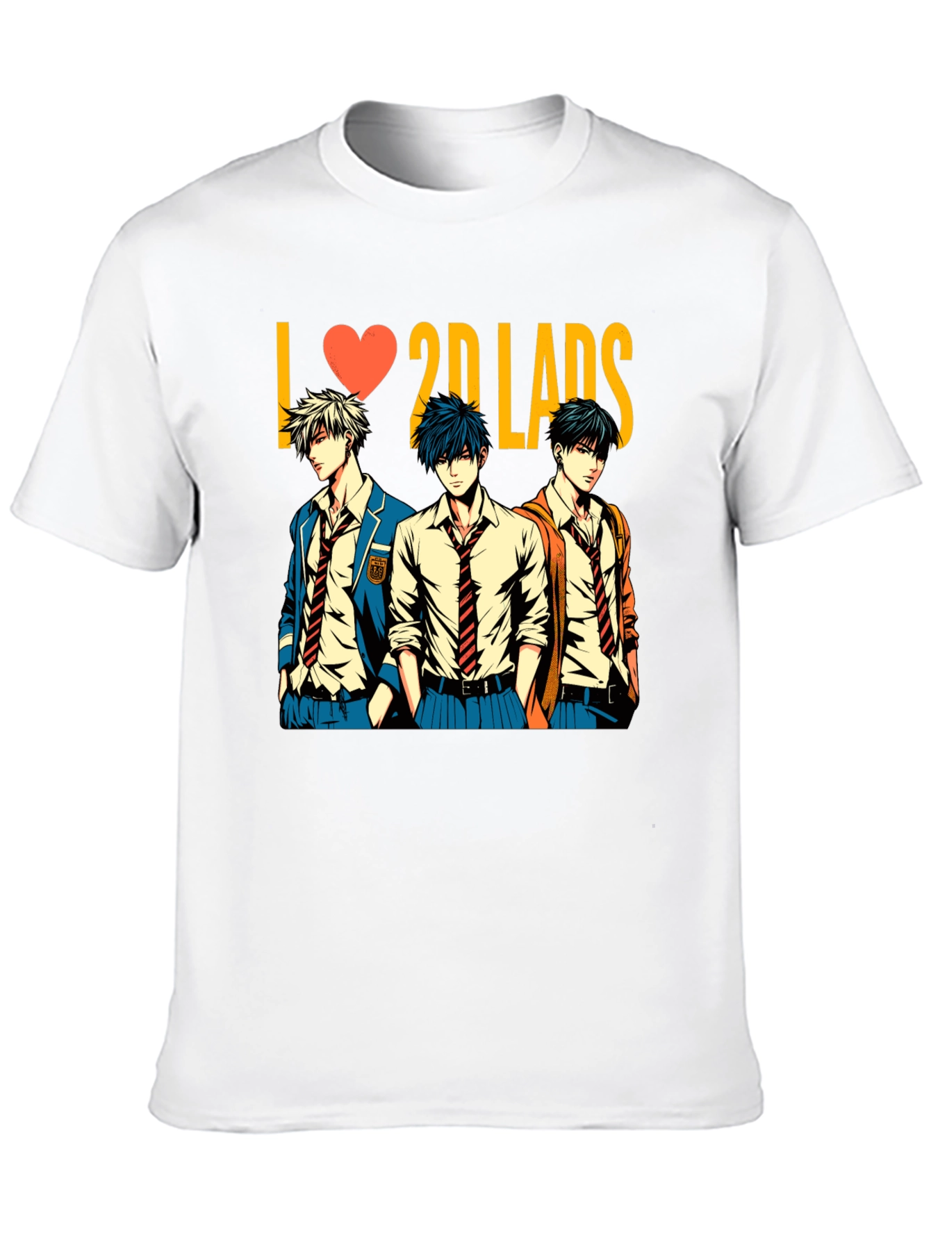 Black I Love 2D Lads Anime Graphic Tee - Black view 10