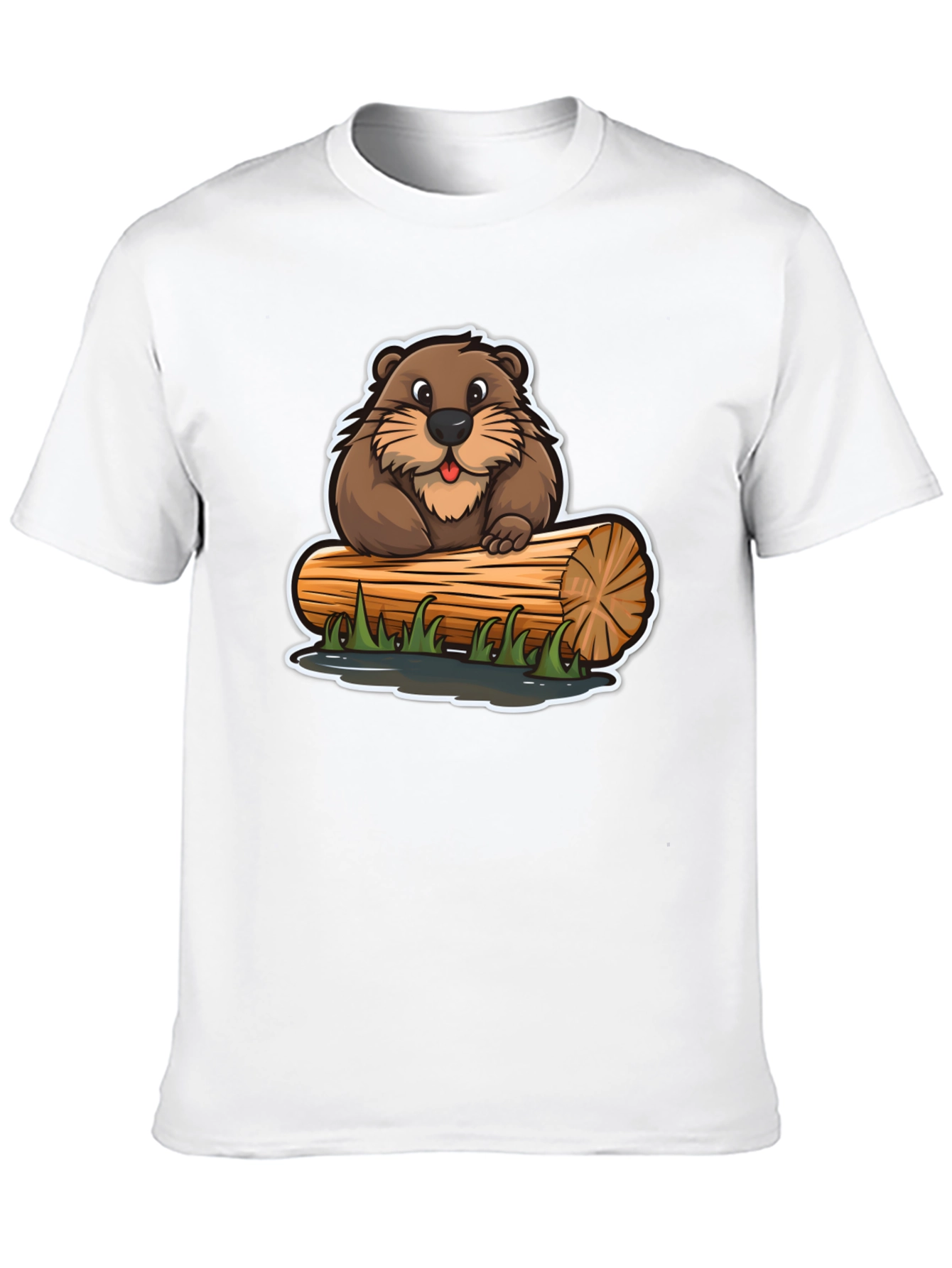 Black Cartoon Beaver on Log T-Shirt view 10