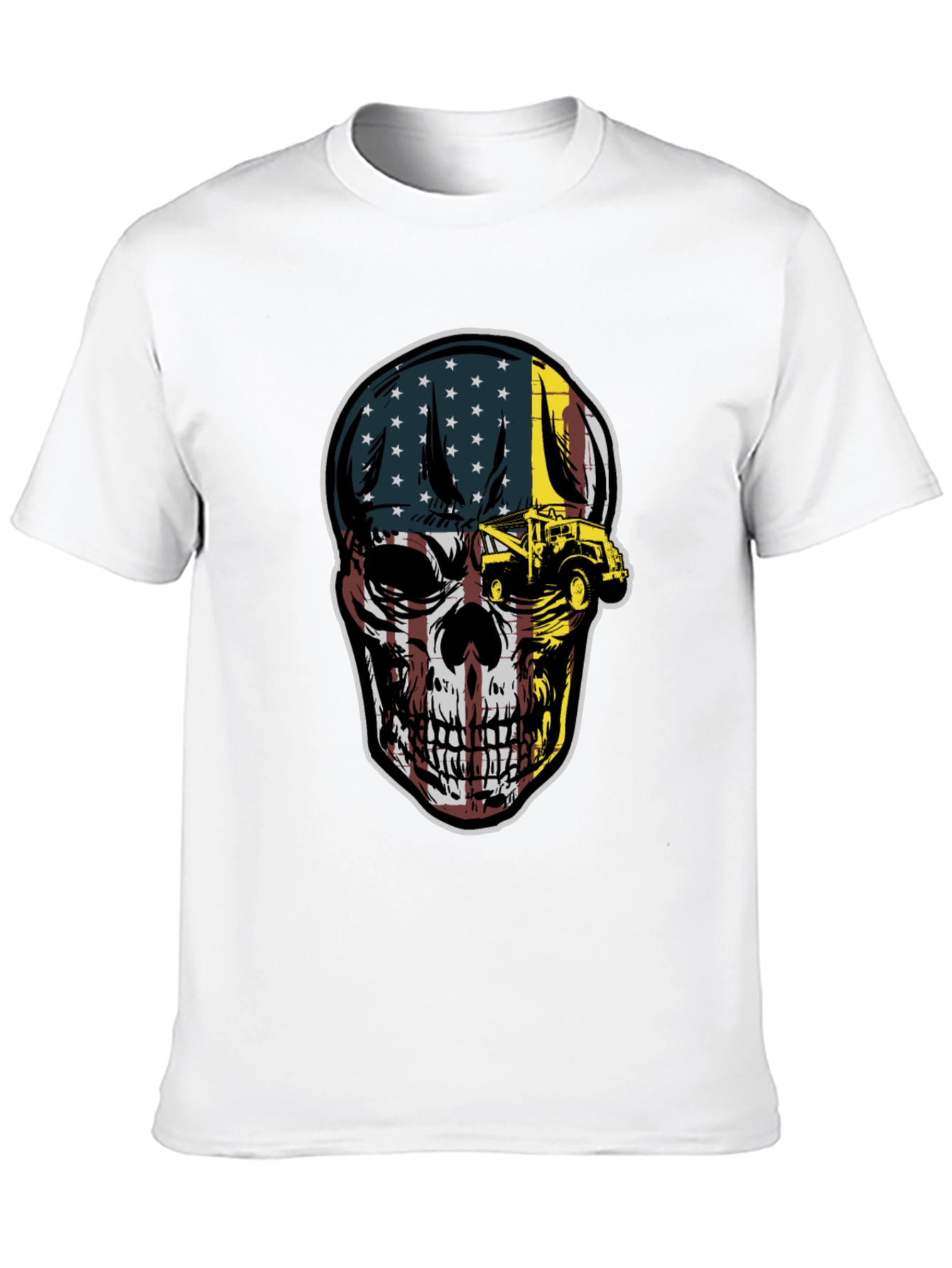 Black American Flag Skull Tow Truck T-Shirt view 10