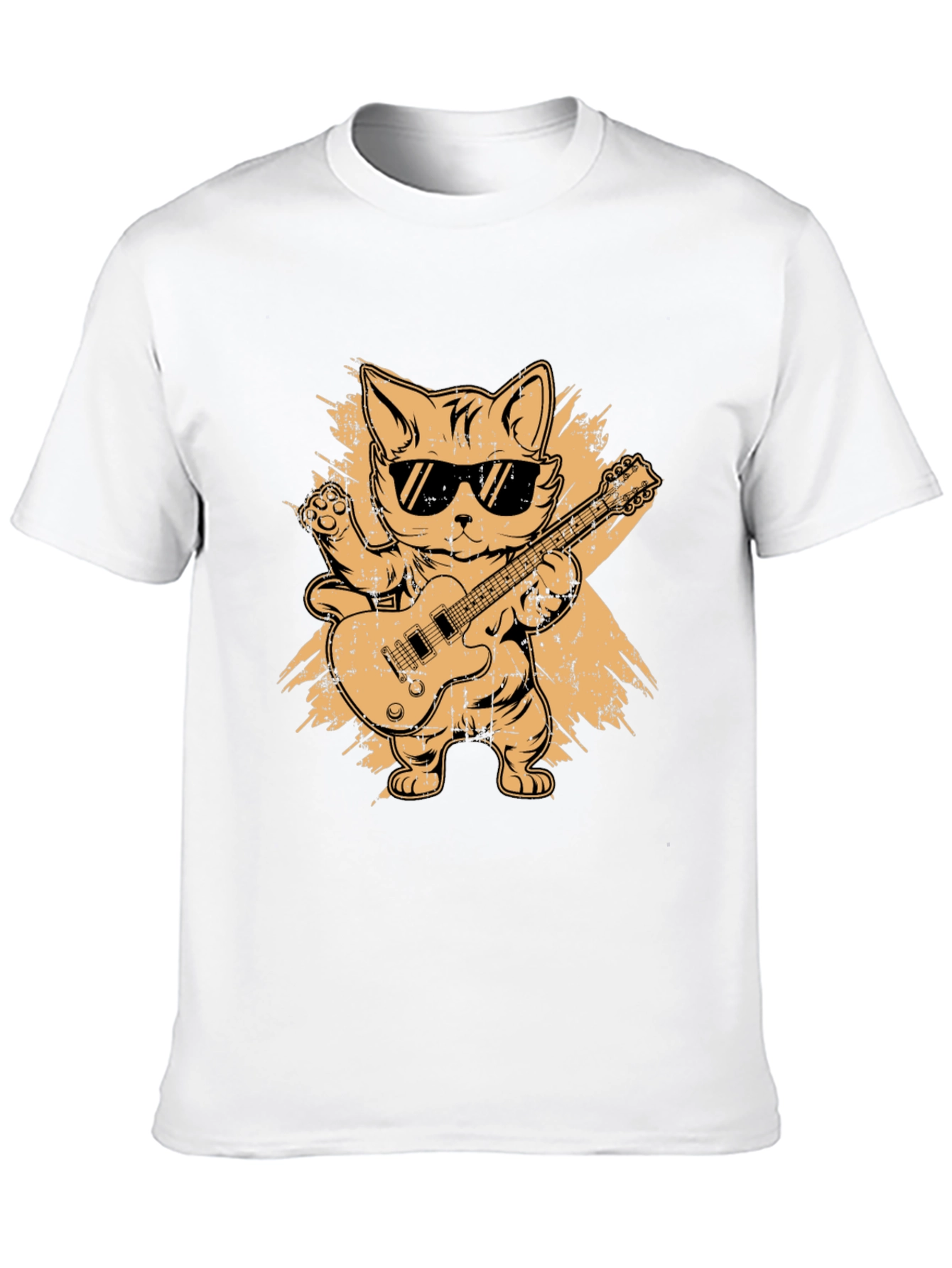 Black Cool Cat Guitarist Graphic T-Shirt view 10