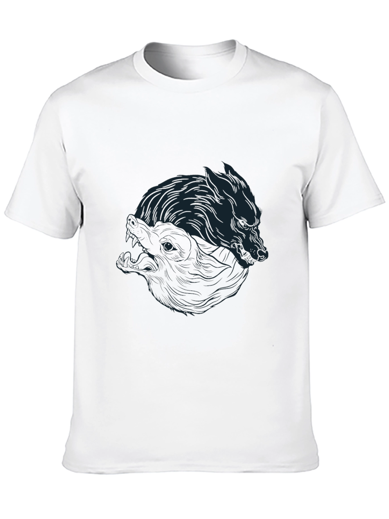 Black Yin Yang Wolves Graphic Tee - Black Cotton Blend view 10