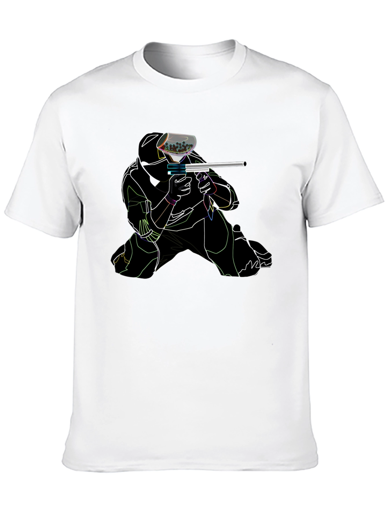 Black Neon Paintball Player Black T-Shirt view 10