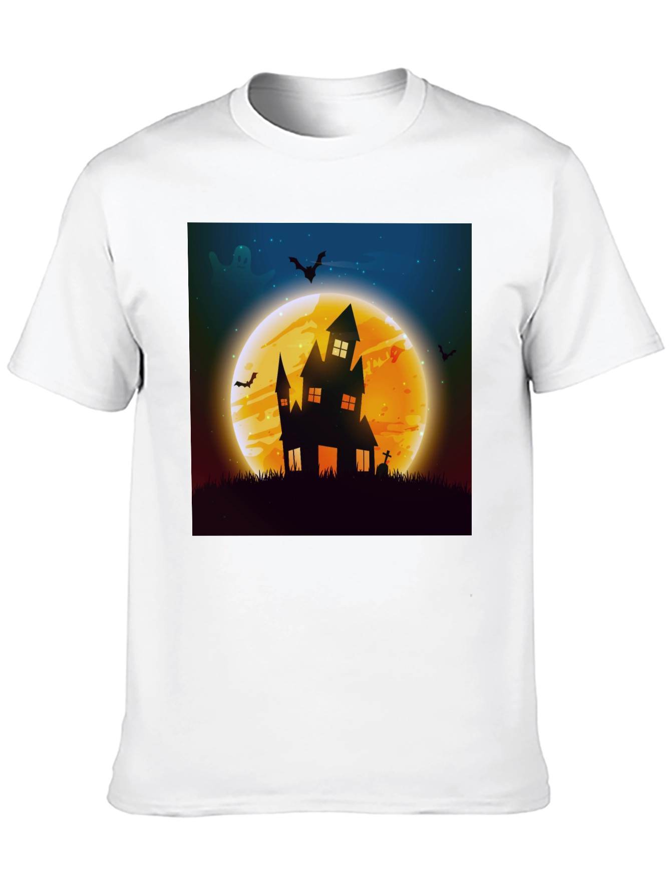Black Spooky Halloween Haunted House Graphic Tee view 10