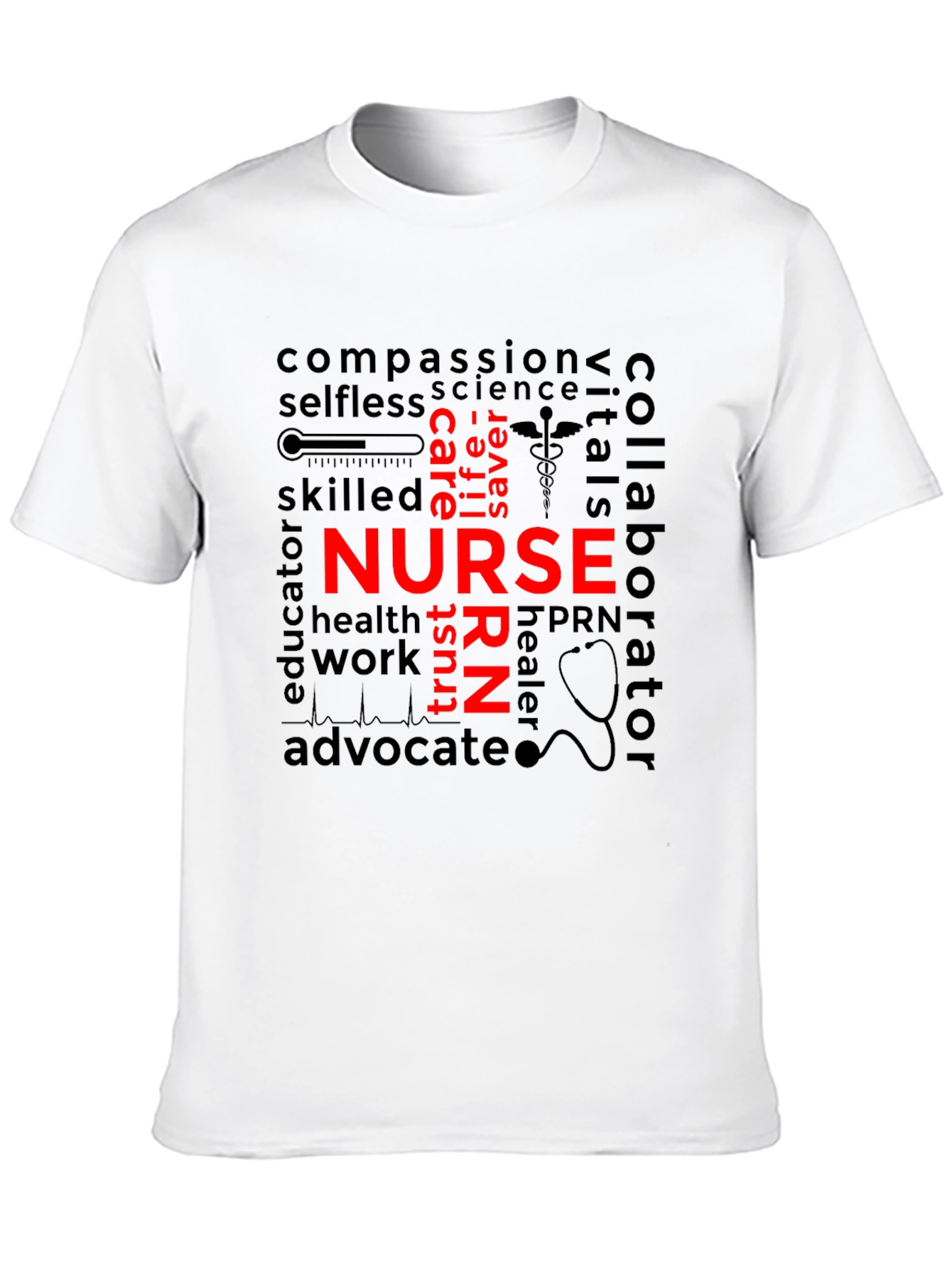 Black Nurse Word Art T-Shirt - Black Unisex view 10