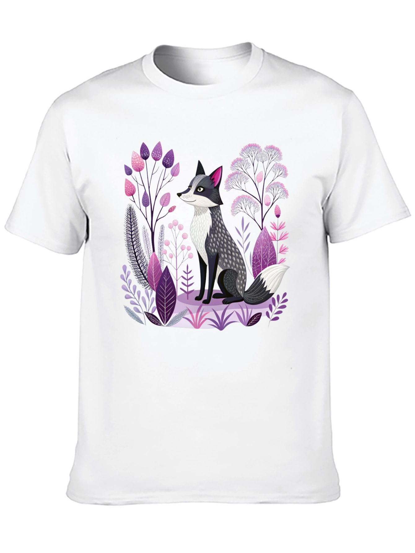 Black Fox & Floral Graphic Print Black T-Shirt view 10