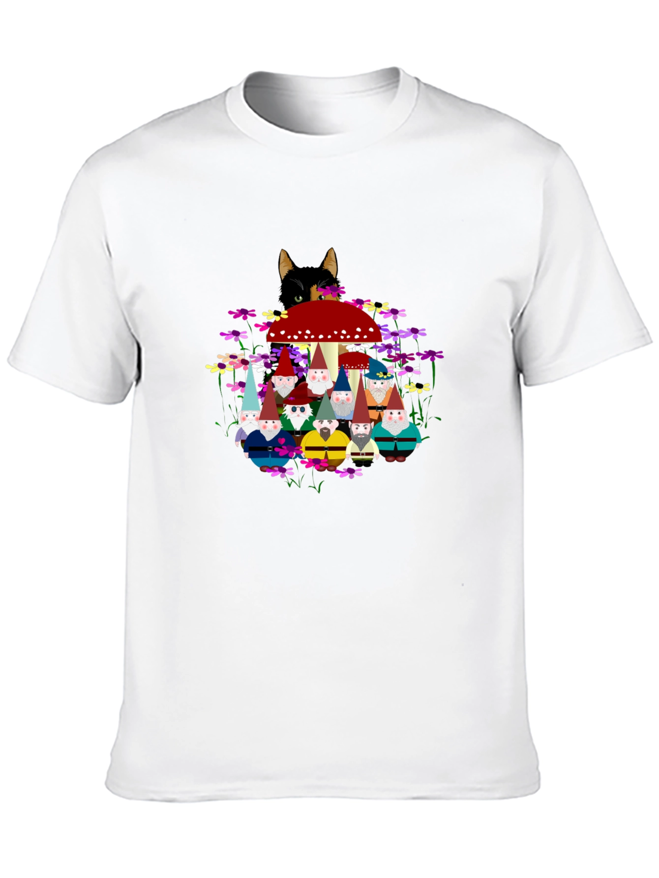 Black Gnome & Cat Graphic Tee - Funky Crew Neck view 10