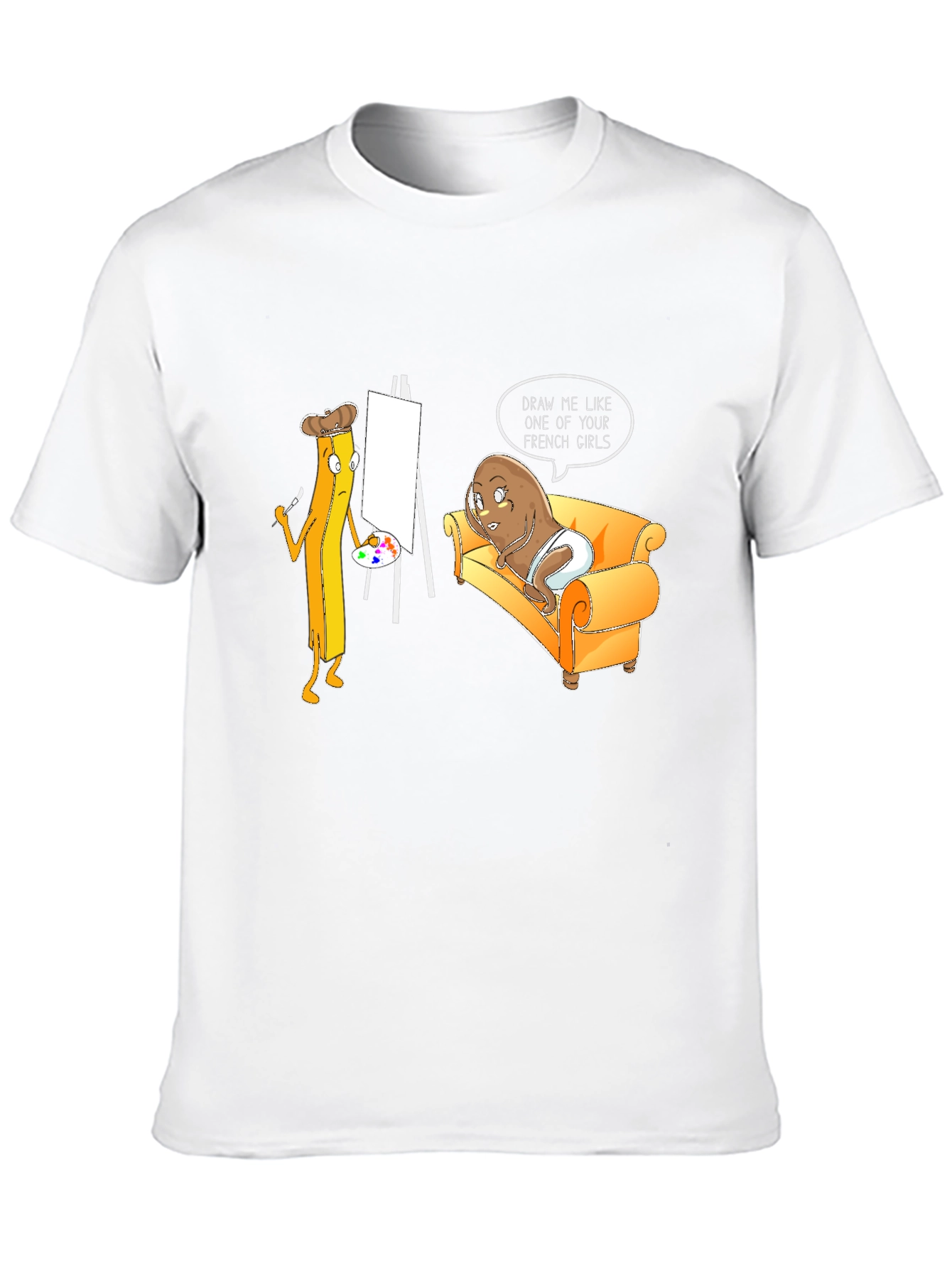 Black Funny Potato and Fries Art T-Shirt view 10