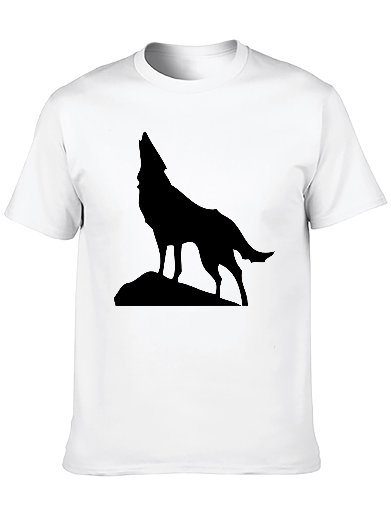 Wolf Howling Silhouette Graphic Tee - Black Cotton - 10