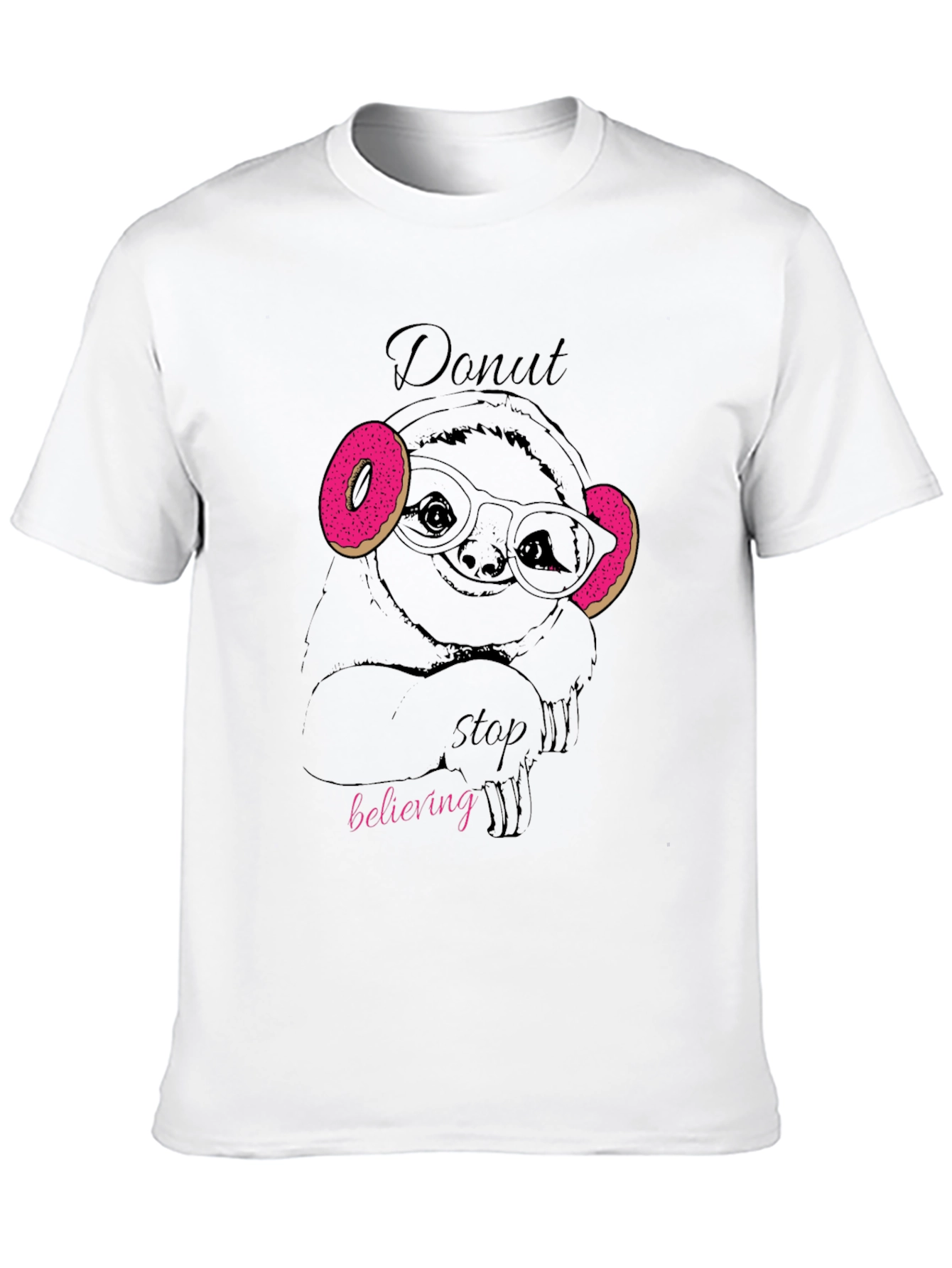 Black Donut Stop Believing Sloth T-Shirt - Funny Graphic Tee view 10