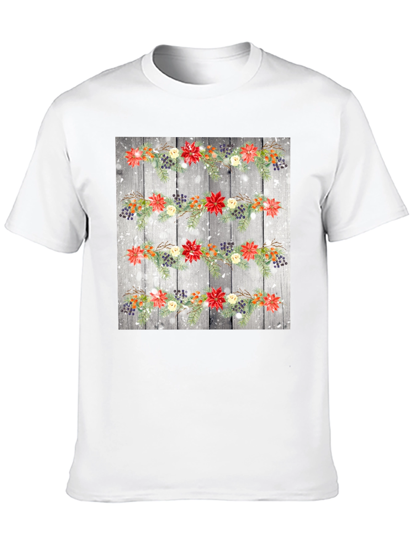 Black Festive Floral Garland T-Shirt view 10