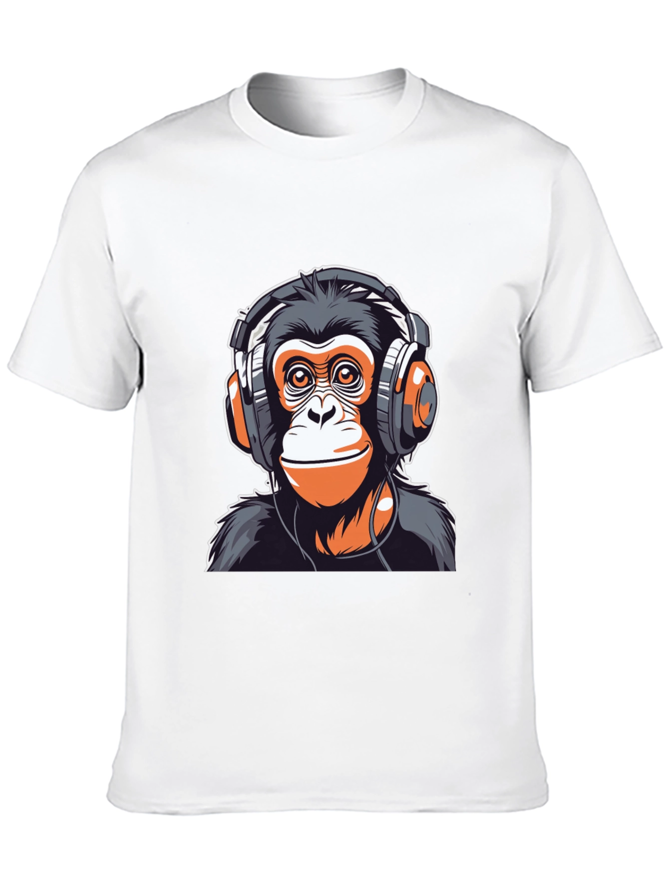 Black Cool Monkey Headphones Graphic Tee view 10
