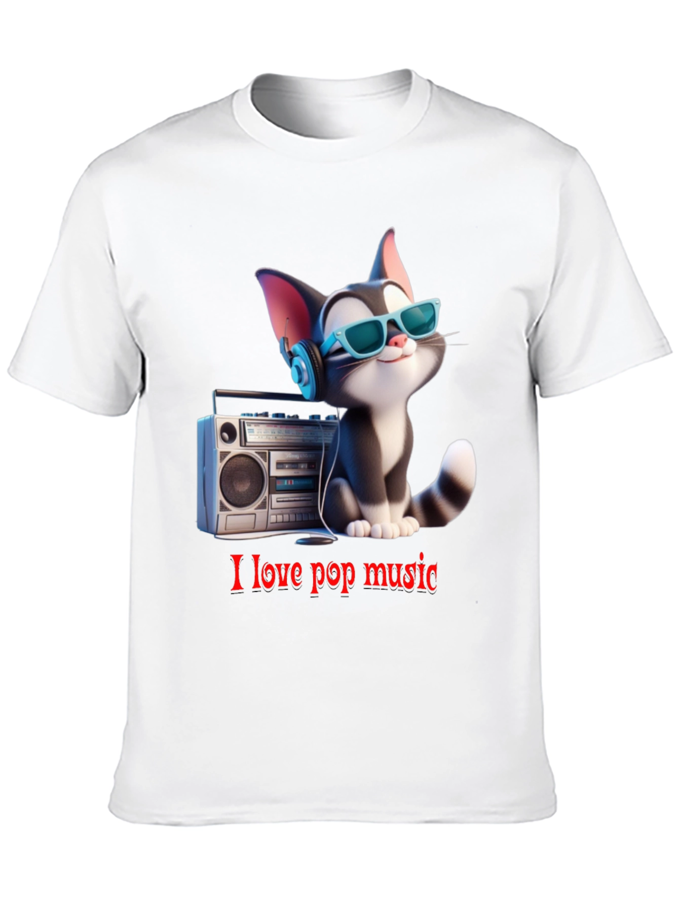Black Cool Cat Loves Pop Music T-Shirt view 10