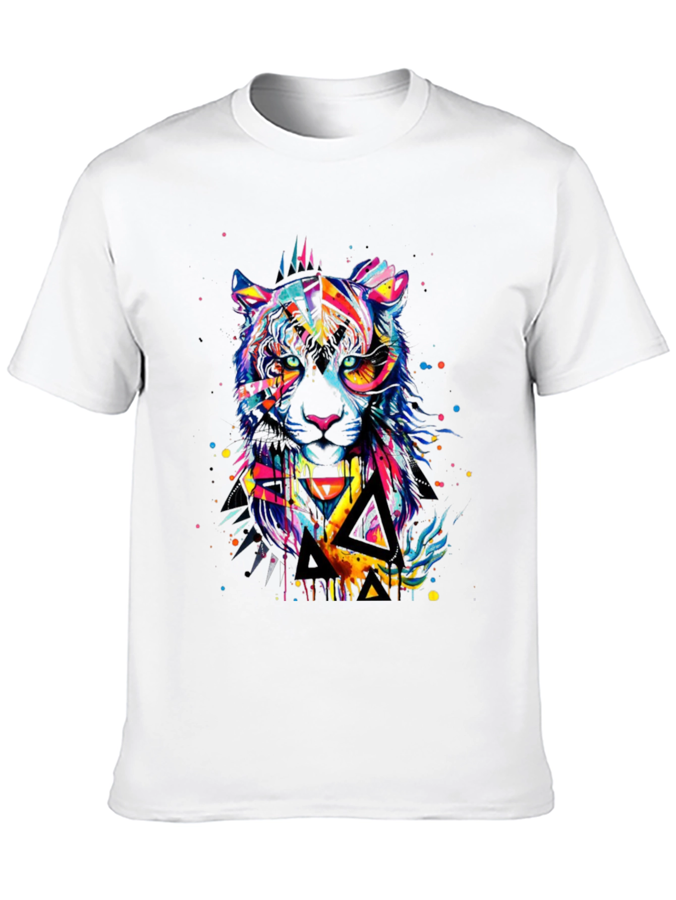 Black Colorful Geometric Tiger Graphic T-Shirt view 10