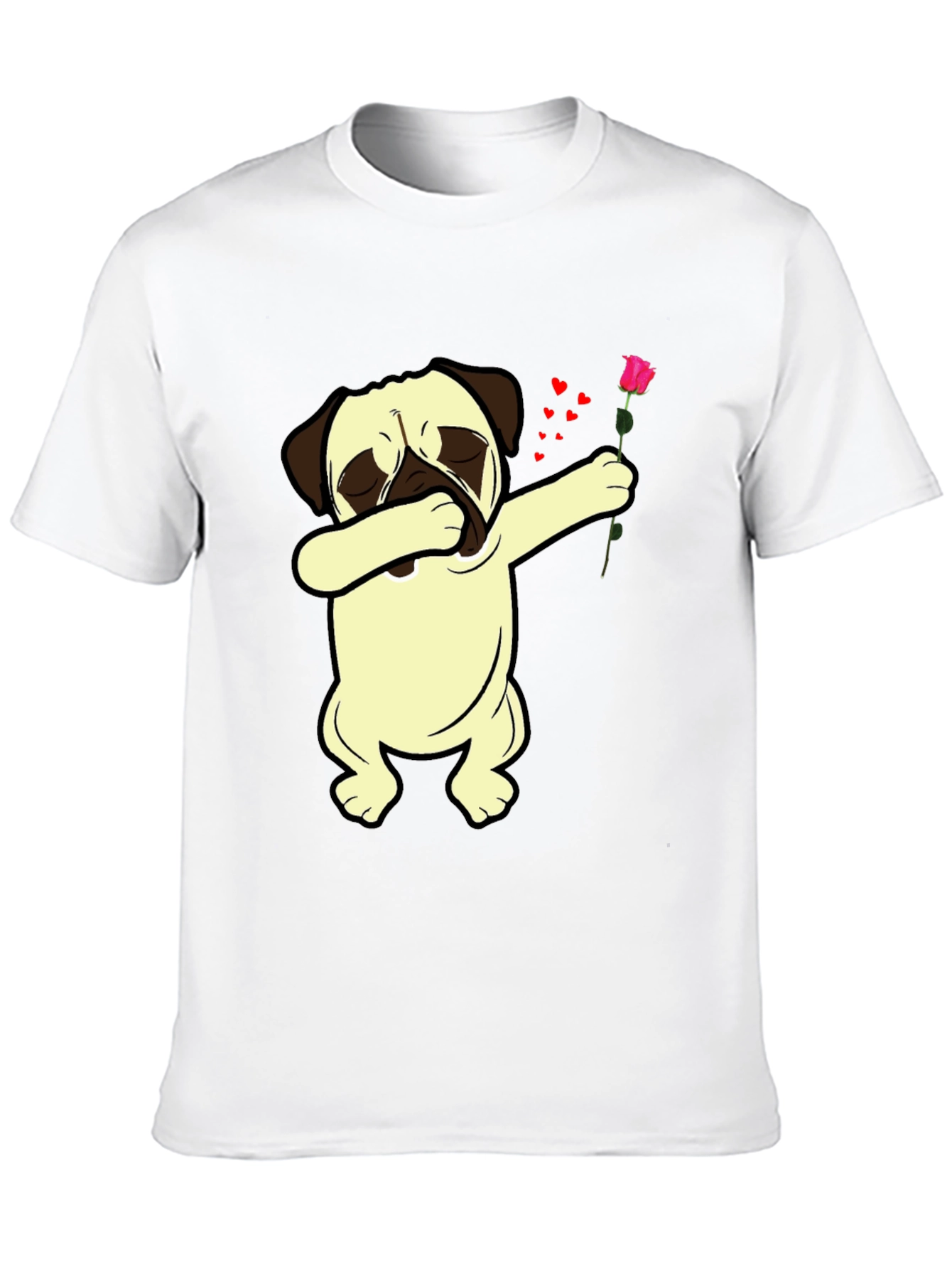 Black Dabbing Pug T-Shirt with Rose view 10