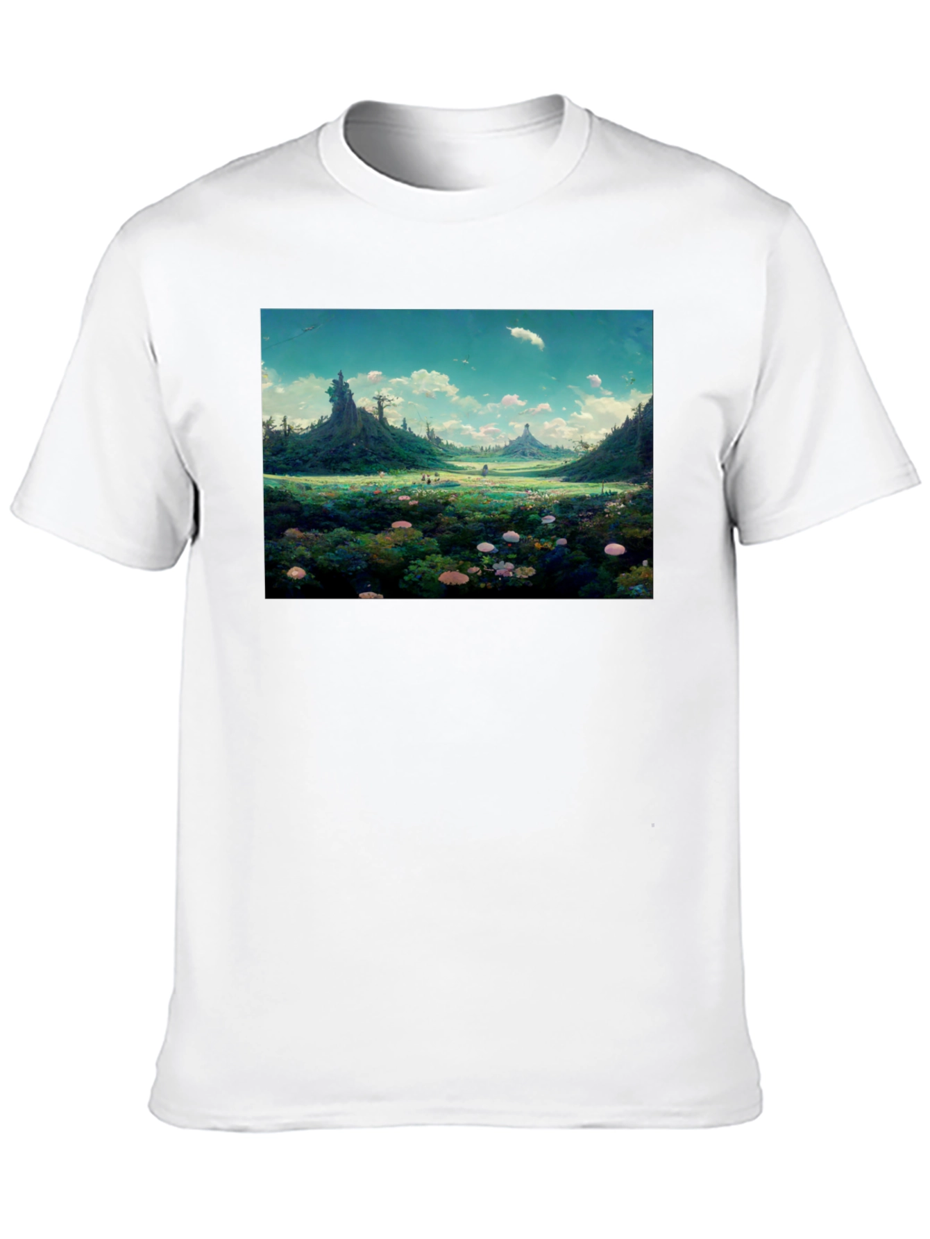 Black Whimsical Landscape Graphic Tee - Nature Lover's Shirt view 10