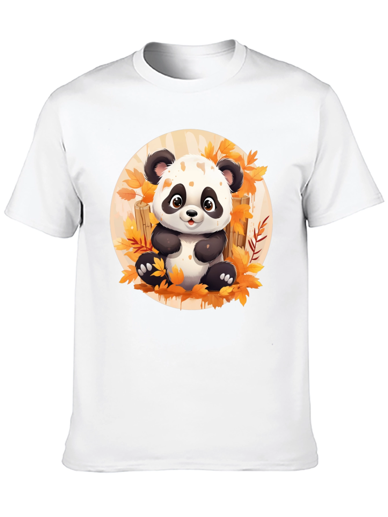 Black Cute Panda T-Shirt - Autumn Leaves Design view 10