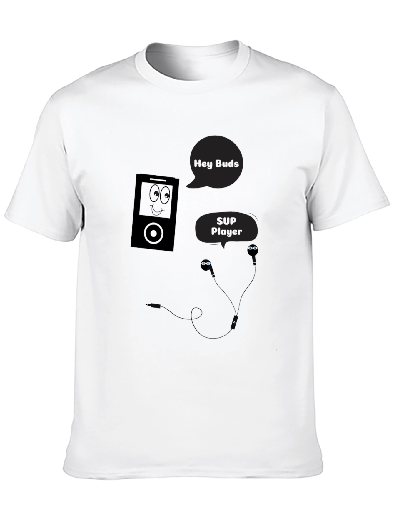Black Hey Buds! Black Graphic Tee - Music Player Humor view 10