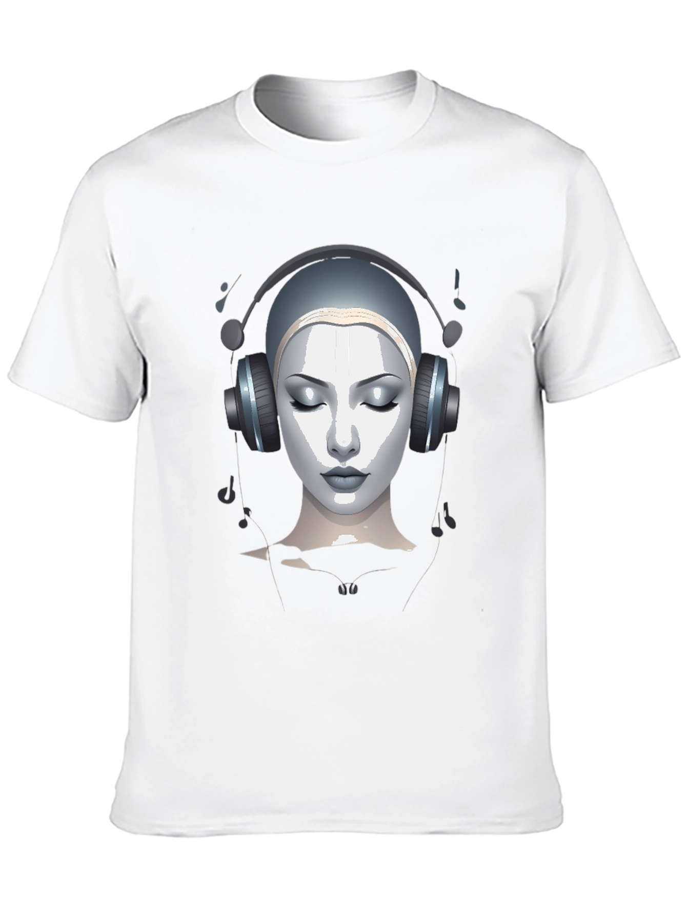 Black Abstract Woman with Headphones Graphic Tee view 10