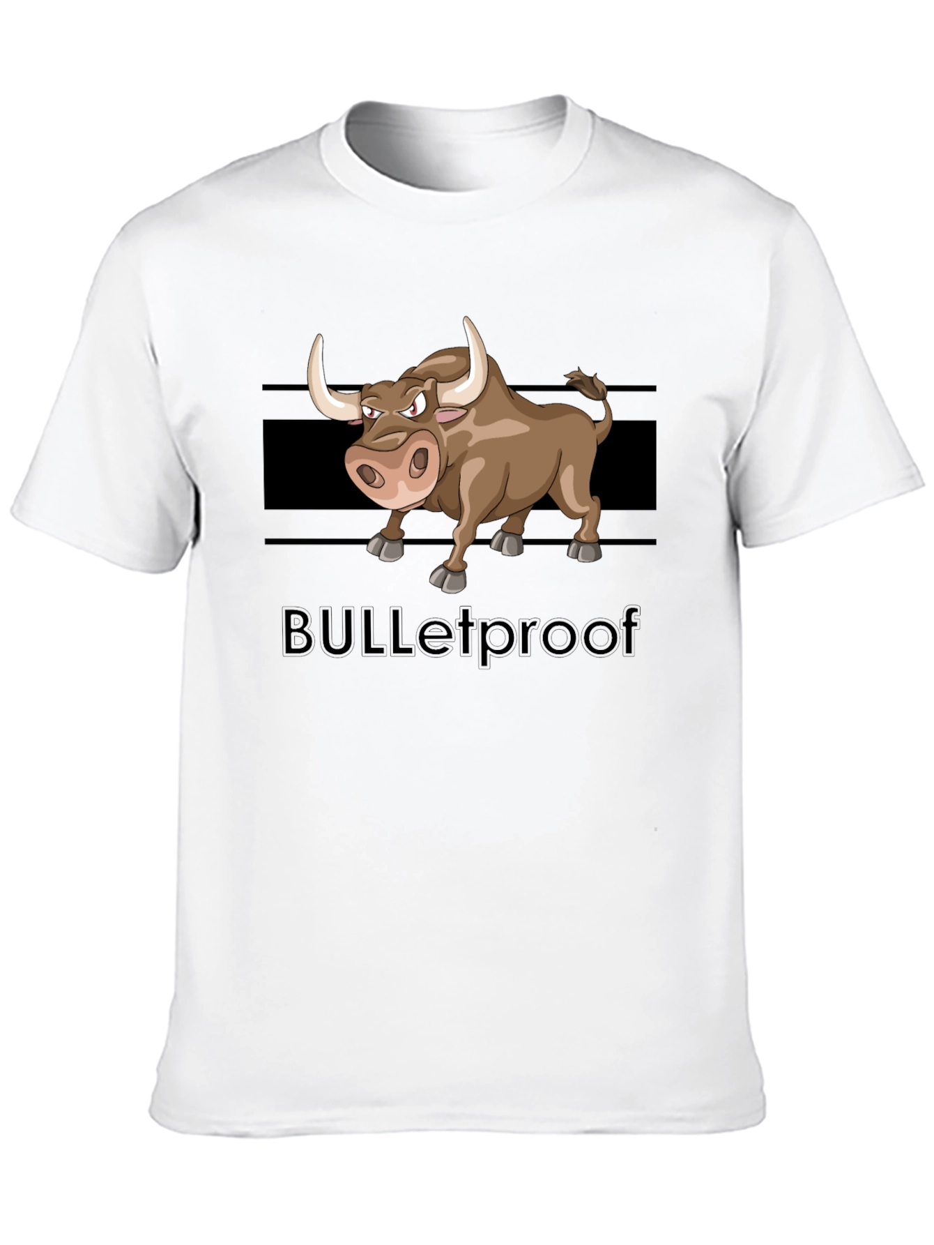 Black Cartoon Bull Graphic Tee - "BULLETproof" Black T-Shirt view 10
