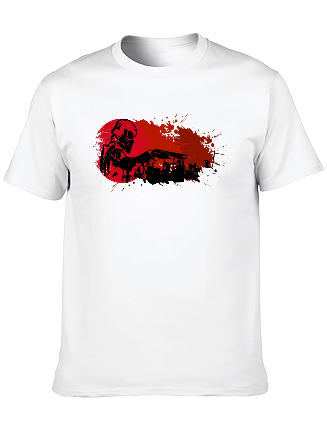 Black Graphic Print T-Shirt - Skull with Gun view 10