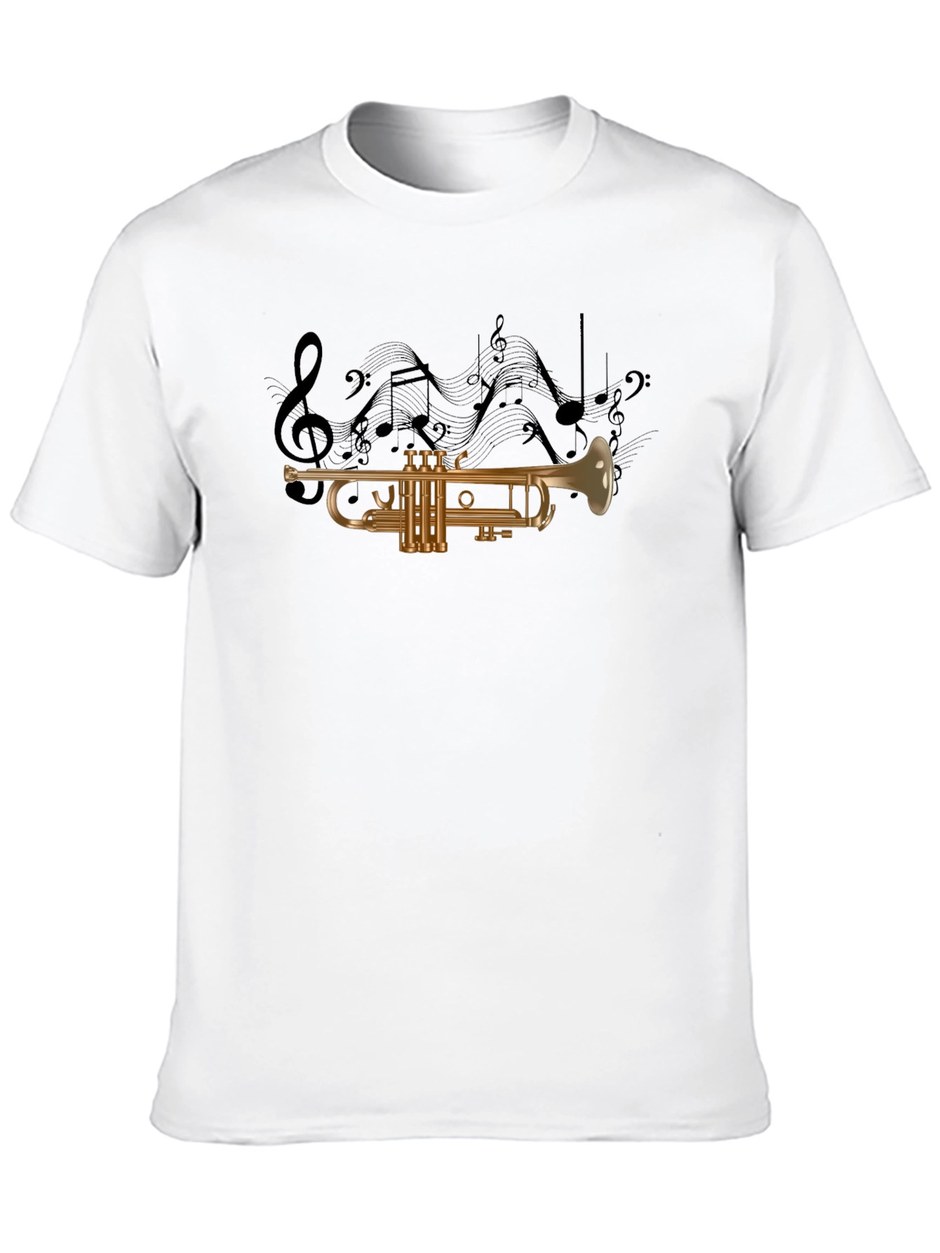 Black Musical Trumpet Graphic T-Shirt - Black Cotton Tee view 10