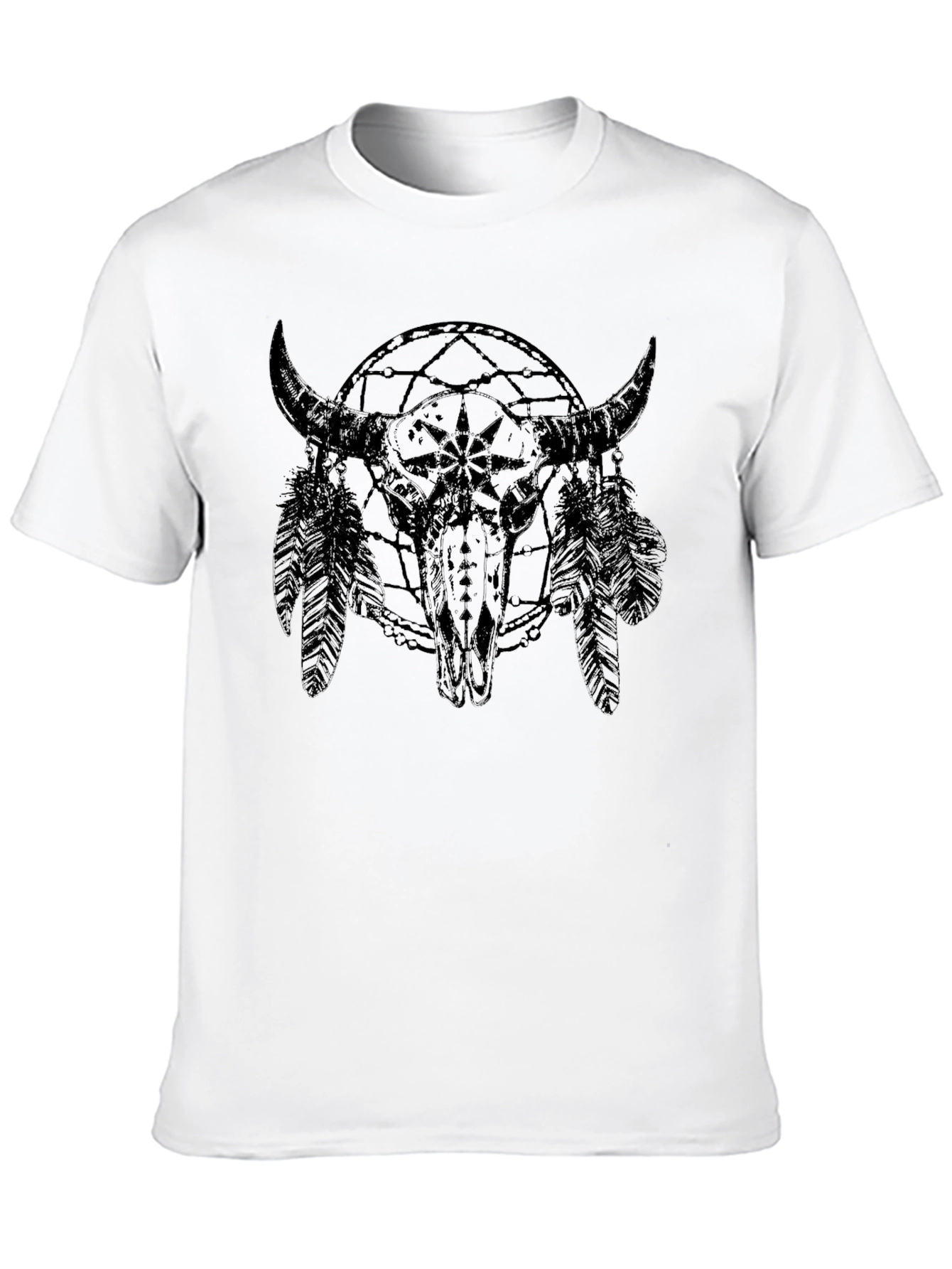 Black Buffalo Skull Dreamcatcher Men's Black T-Shirt view 10