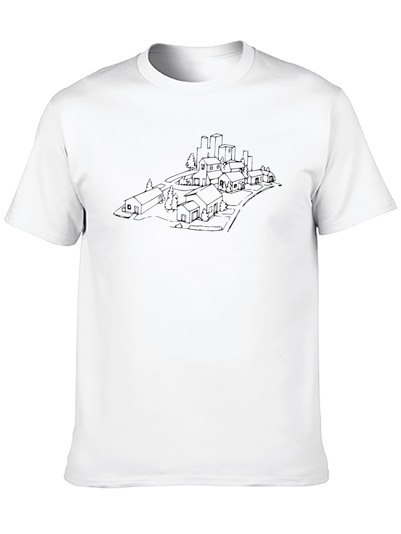 Black Urban Sketch Black T-Shirt - Cityscape Design view 10