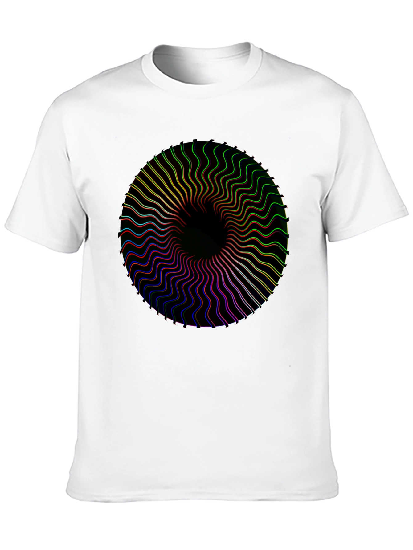 Black Vortex Tee: Black Shirt with Psychedelic Circle Design view 10