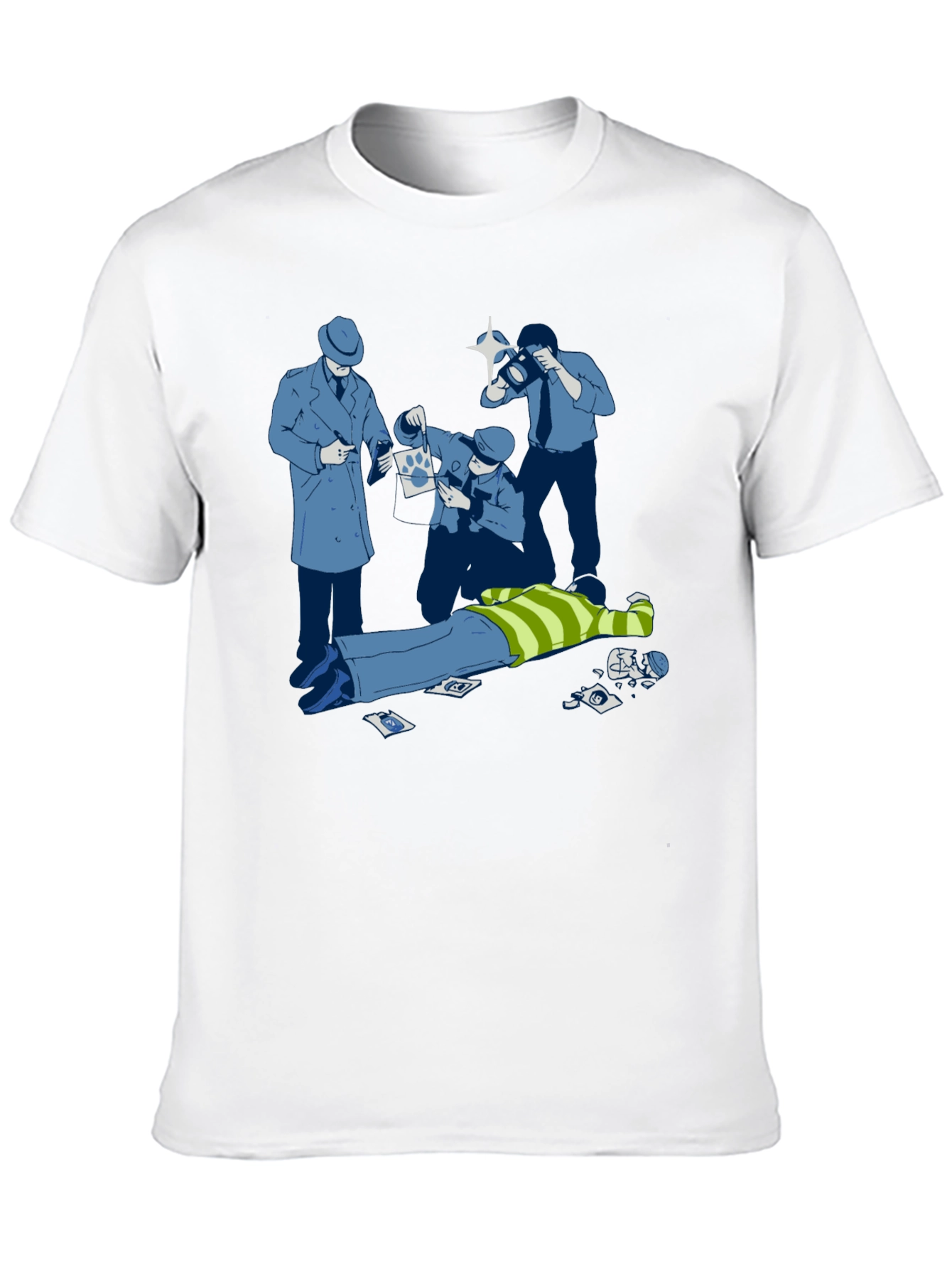 Black Cartoon Crime Scene Black T-Shirt view 10